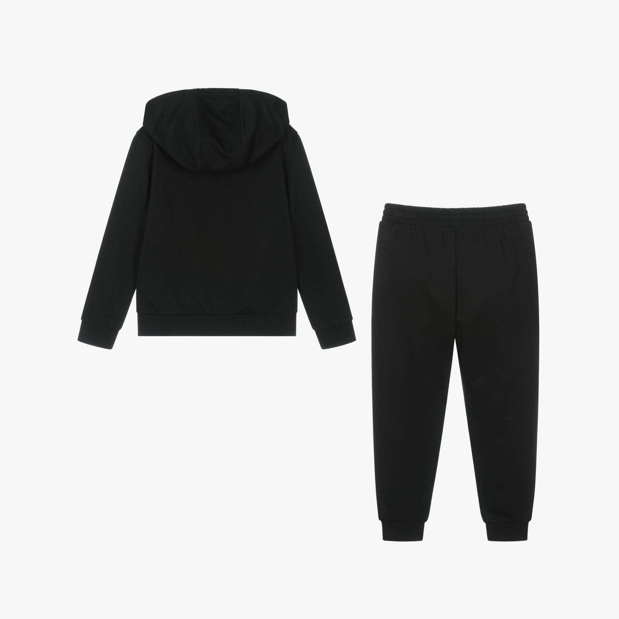Boys Black Cotton Hooded Tracksuit with EA7 Logo - View 3