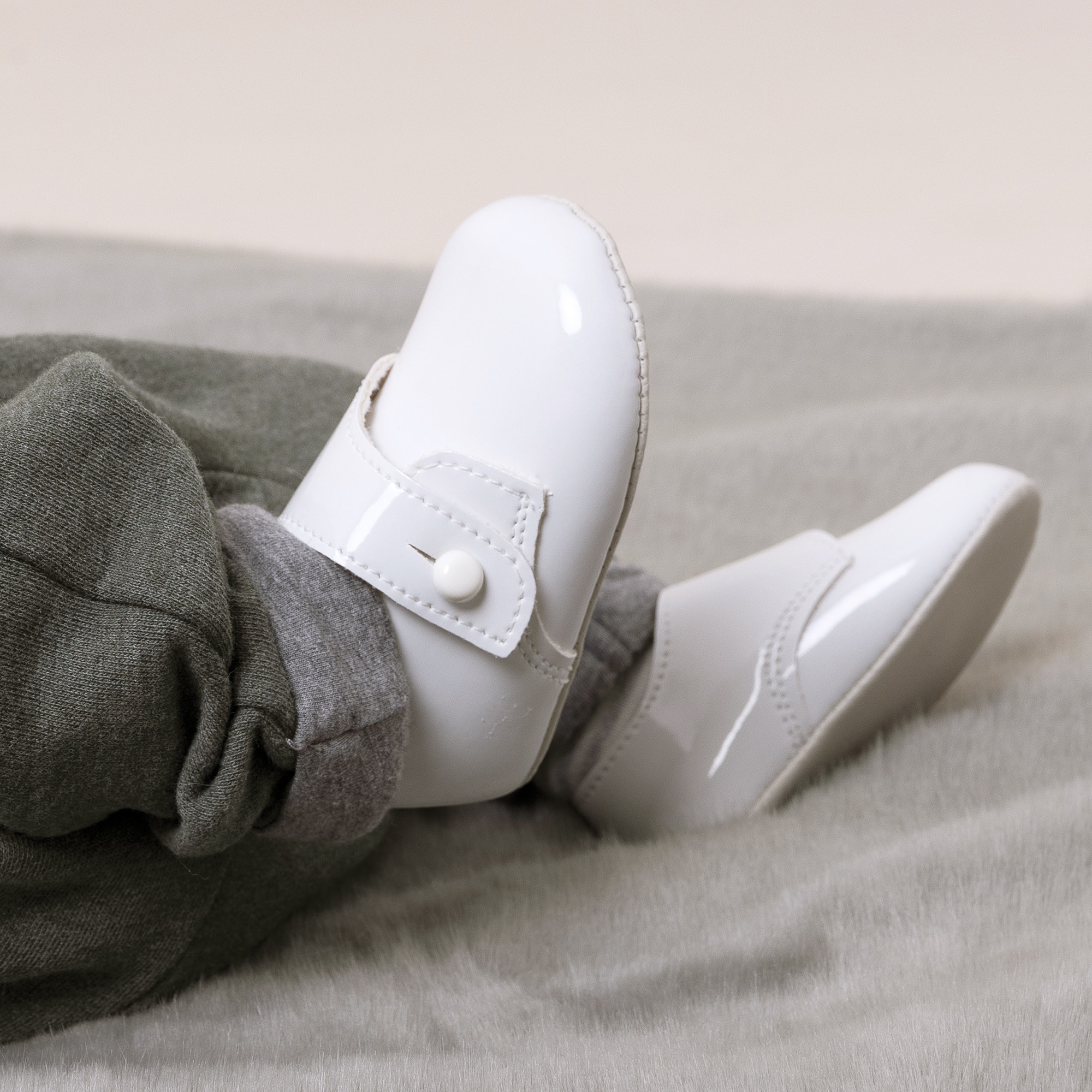 White Patent Faux Leather Pre-Walker Shoes - View 2