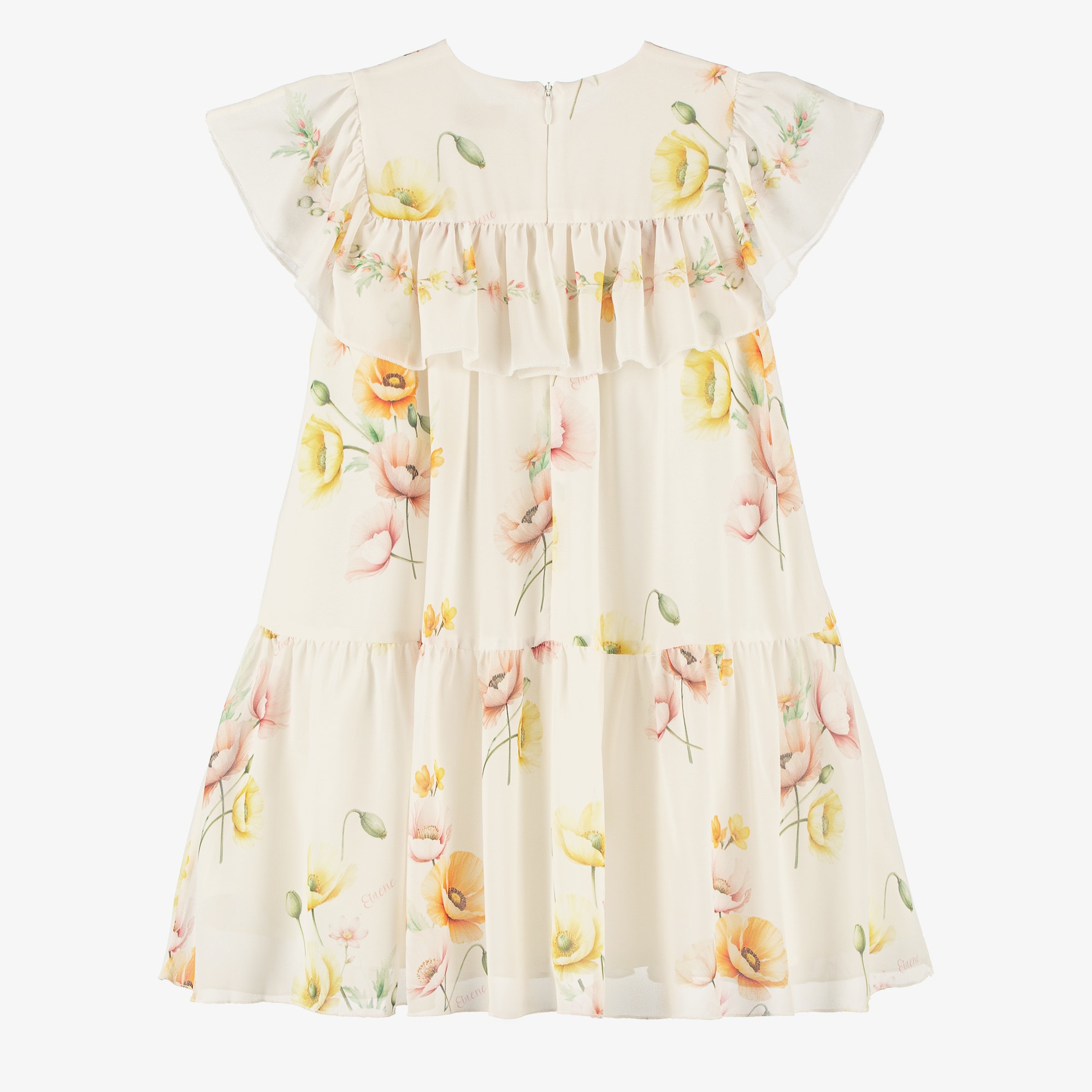 Girls Ivory Chiffon Floral Print Ruffle Dress - View 3