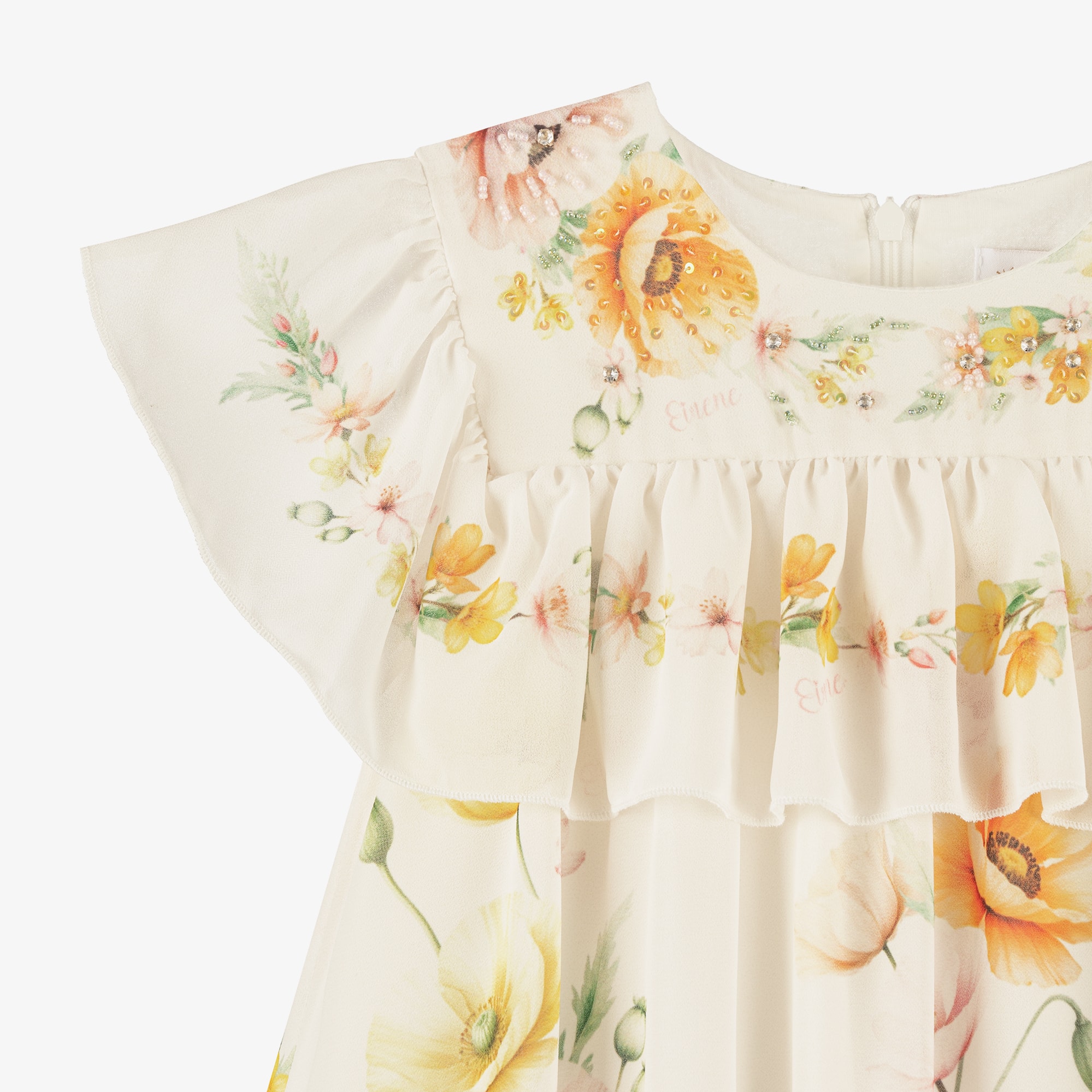 Girls Ivory Chiffon Floral Print Ruffle Dress - View 5