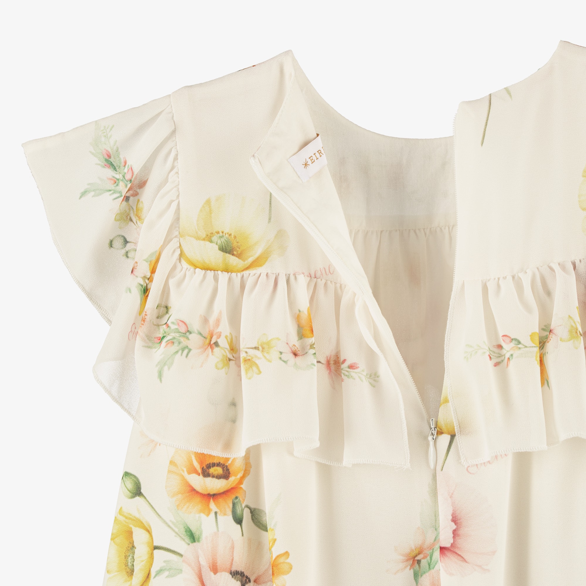 Girls Ivory Chiffon Floral Print Ruffle Dress - View 6