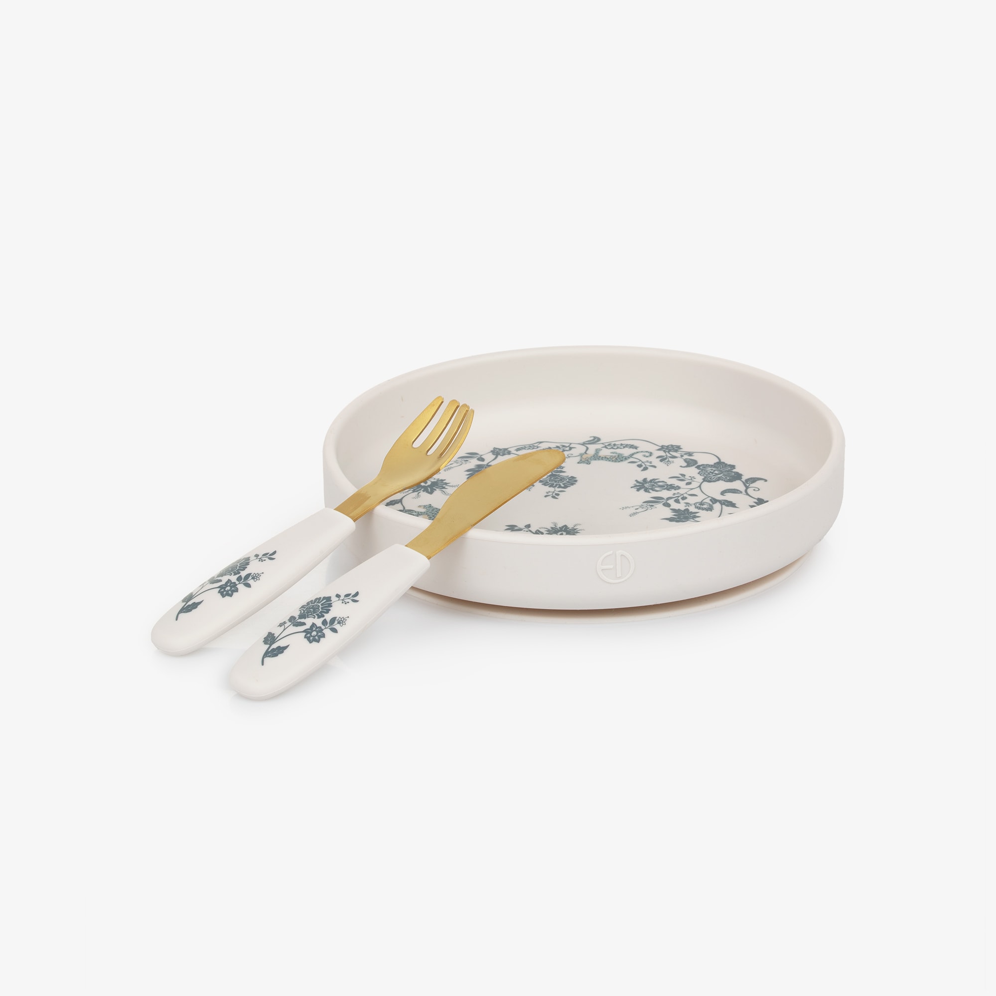 Ivory & Blue Plate & Cutlery Set with Floral Leopard Pattern - View 6
