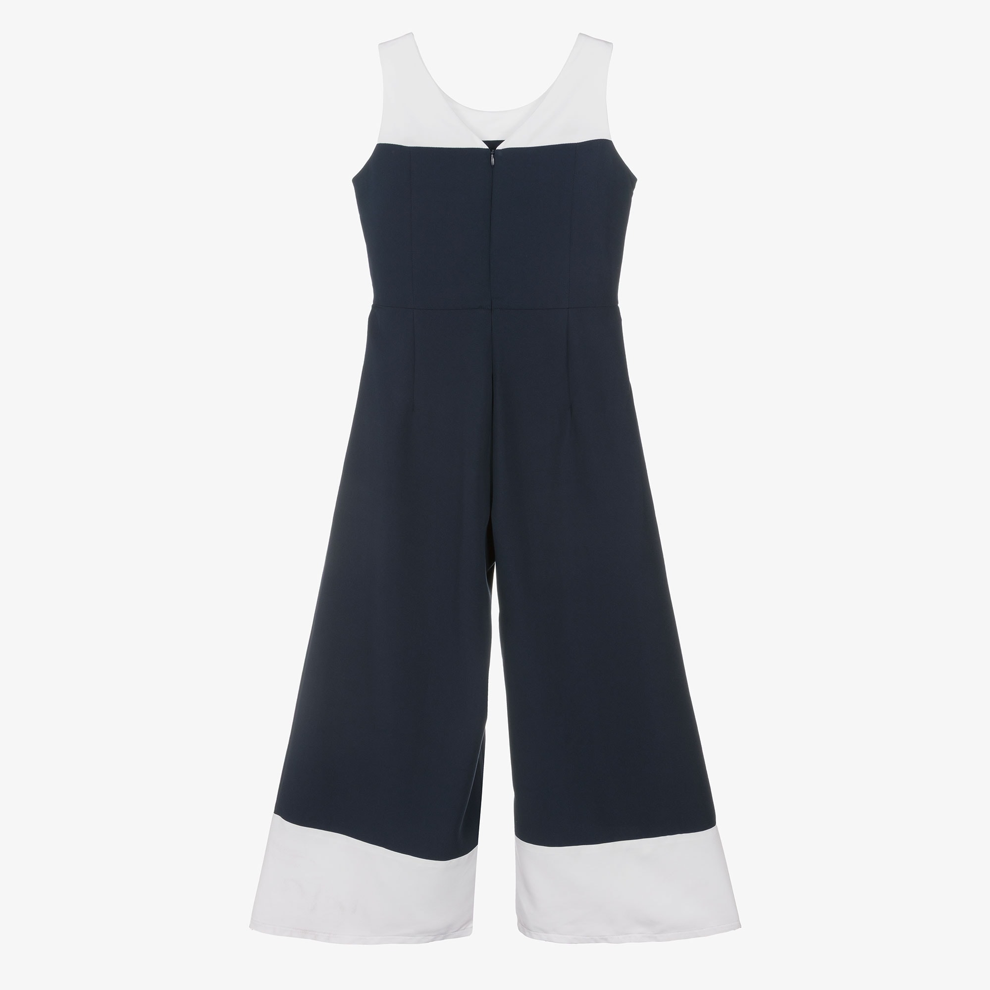 Girls Navy Blue & White Sleeveless Jumpsuit - View 3