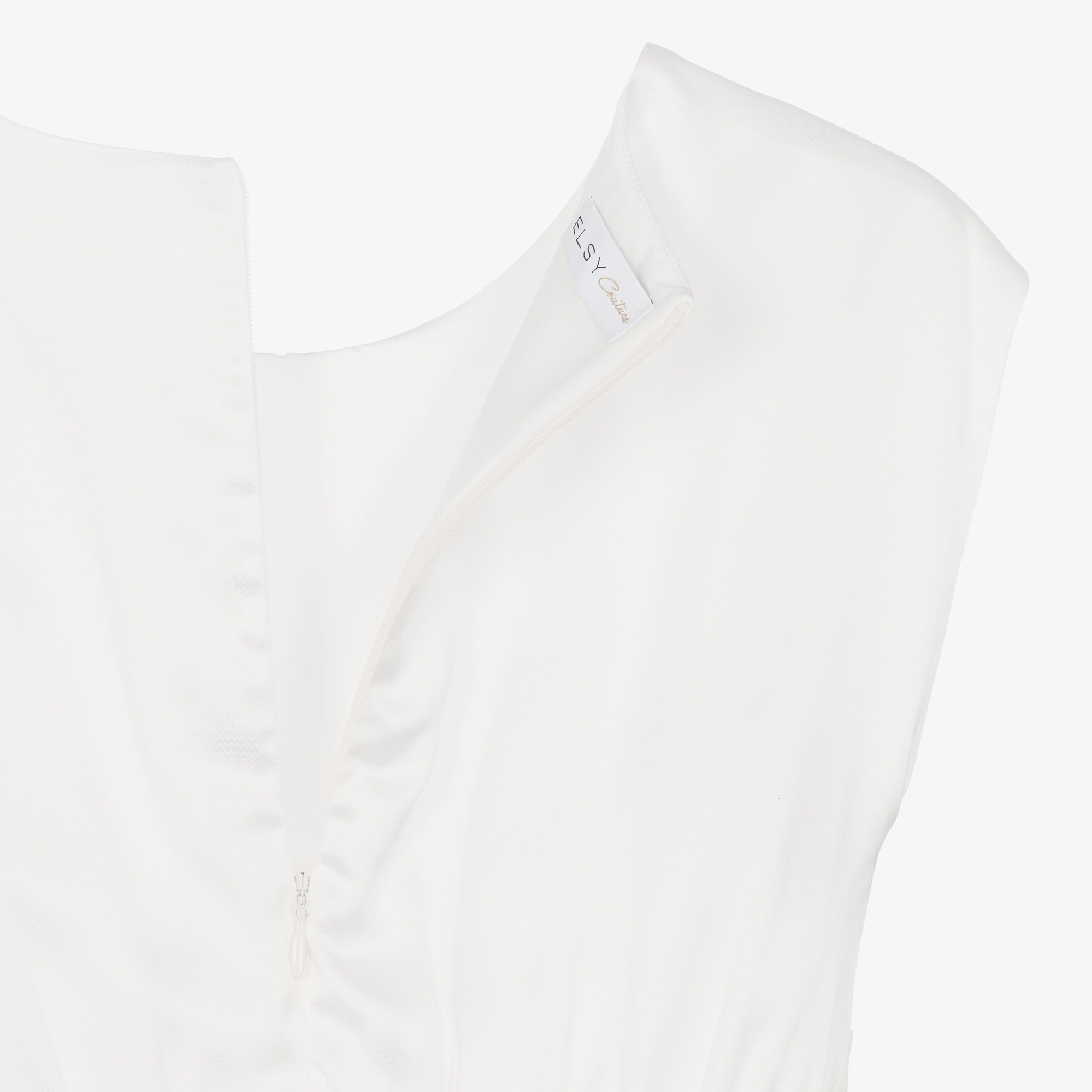 Girls White Satin Jumpsuit with Gold Tulle Sash Belt - View 5