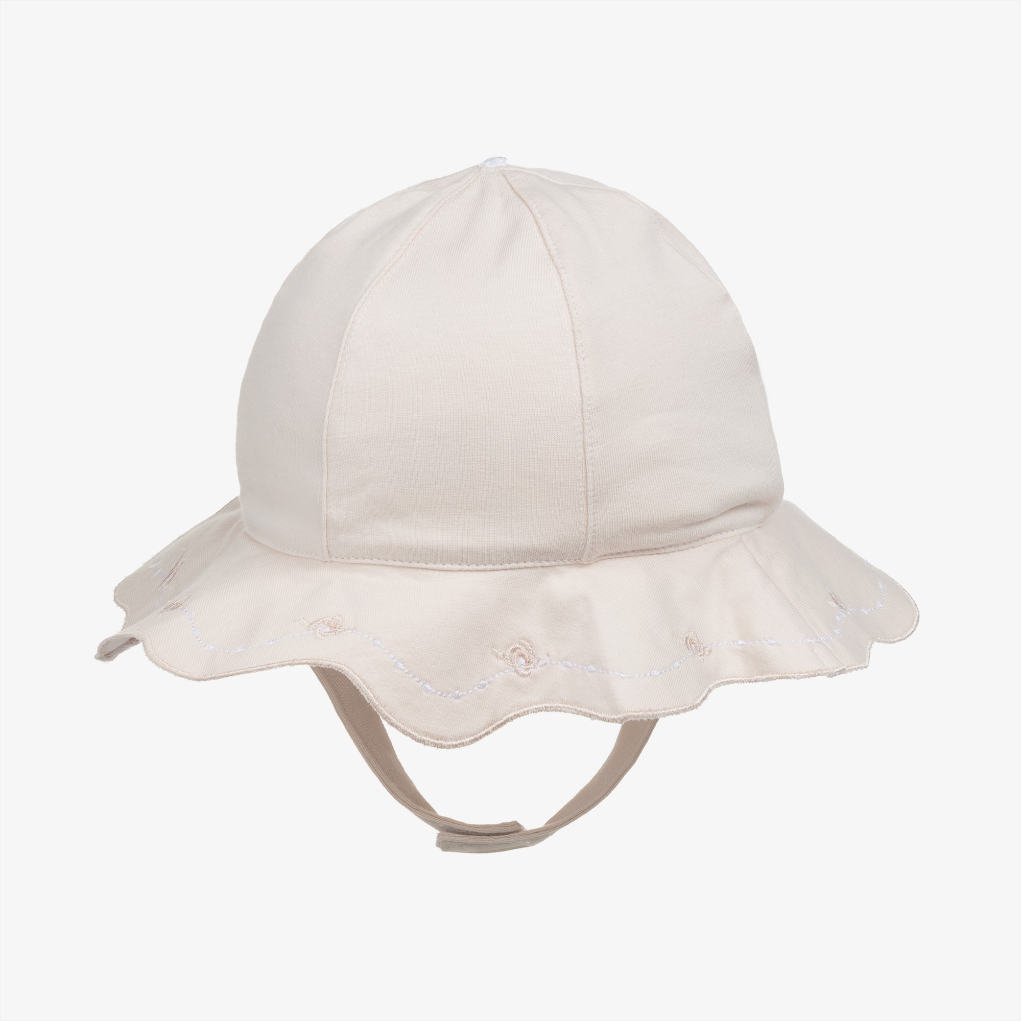 Baby Girls Beige Embroidered Sun Hat - View 2