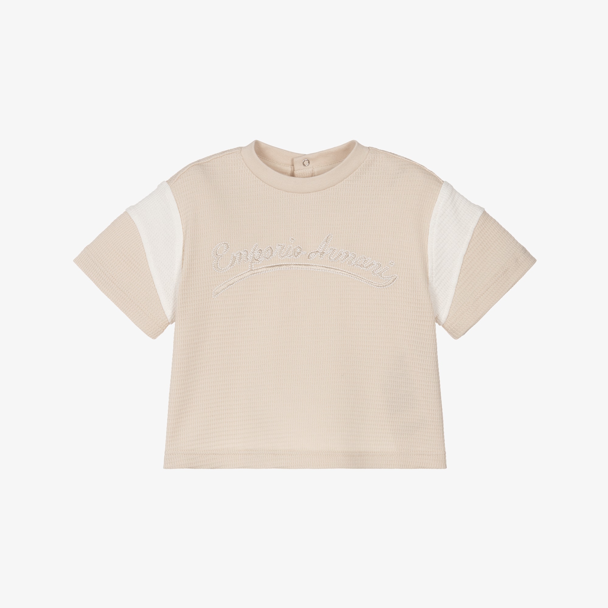 Boys Beige & Ivory Cotton Embroidered Logo T-Shirt - View 1