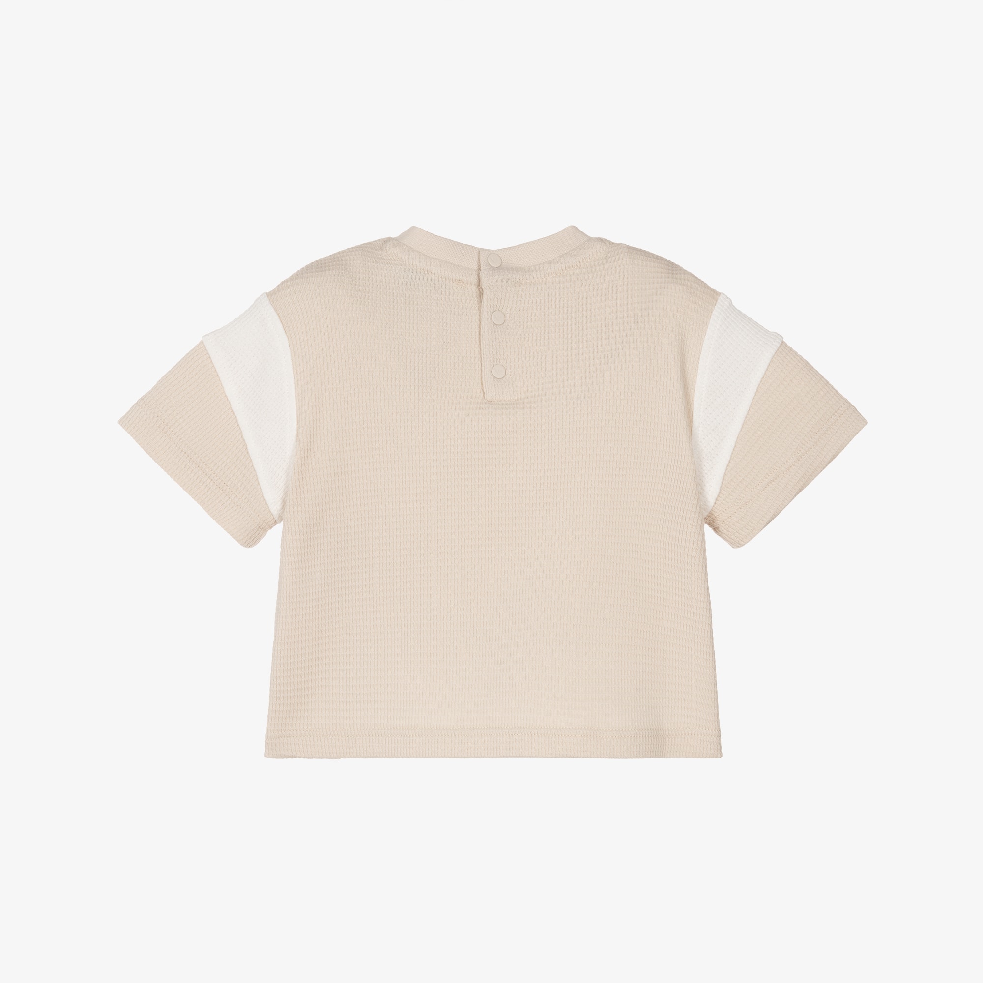 Boys Beige & Ivory Cotton Embroidered Logo T-Shirt - View 2