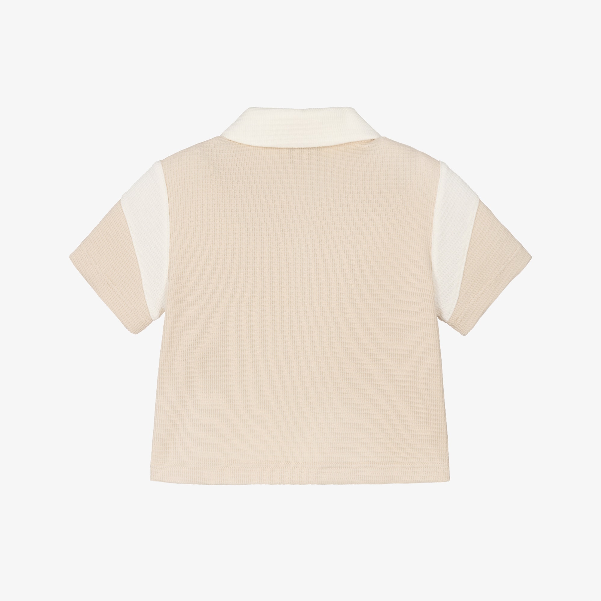 Boys Beige & Ivory Cotton Jersey Polo Shirt with Eagle Logo - View 2