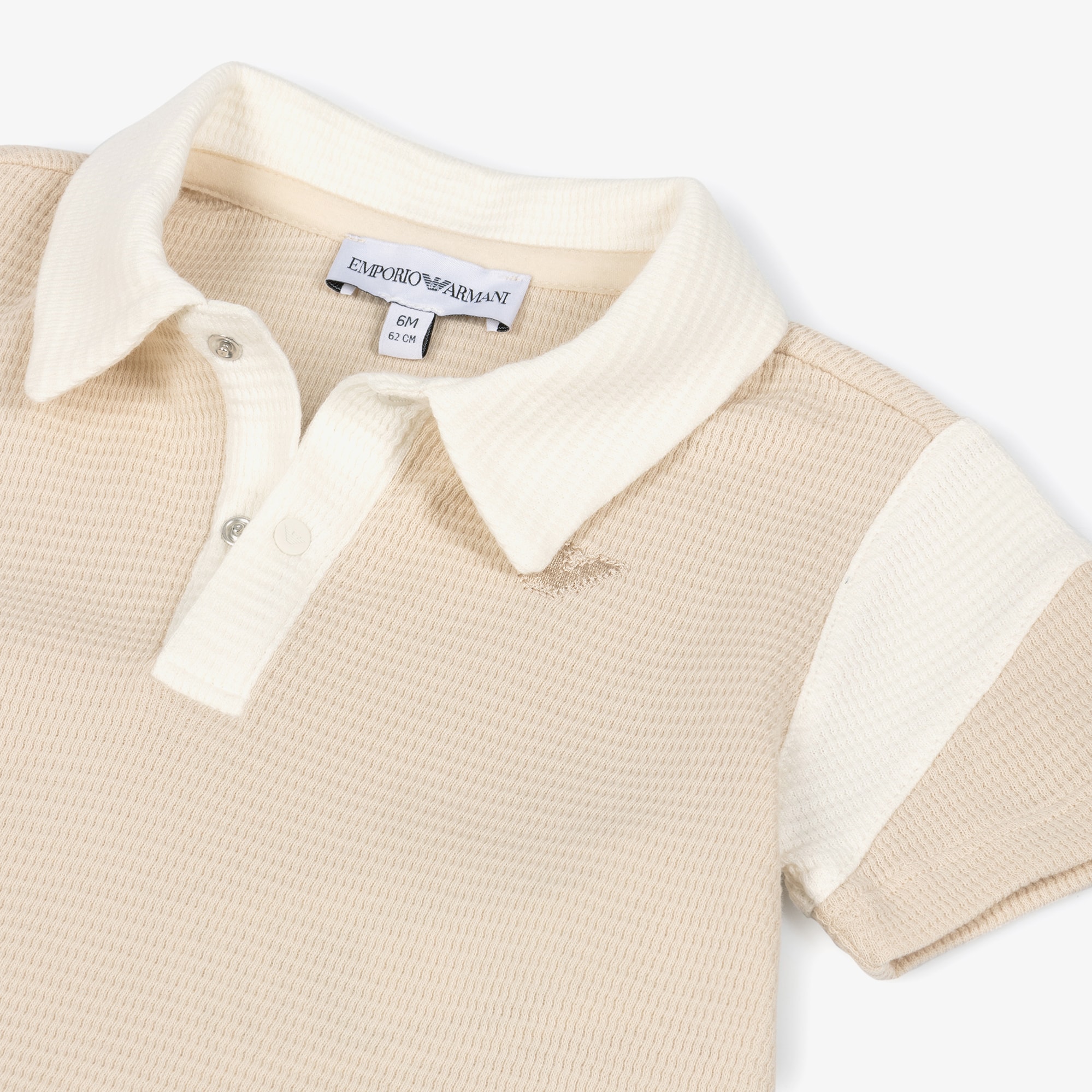 Boys Beige & Ivory Cotton Jersey Polo Shirt with Eagle Logo - View 3
