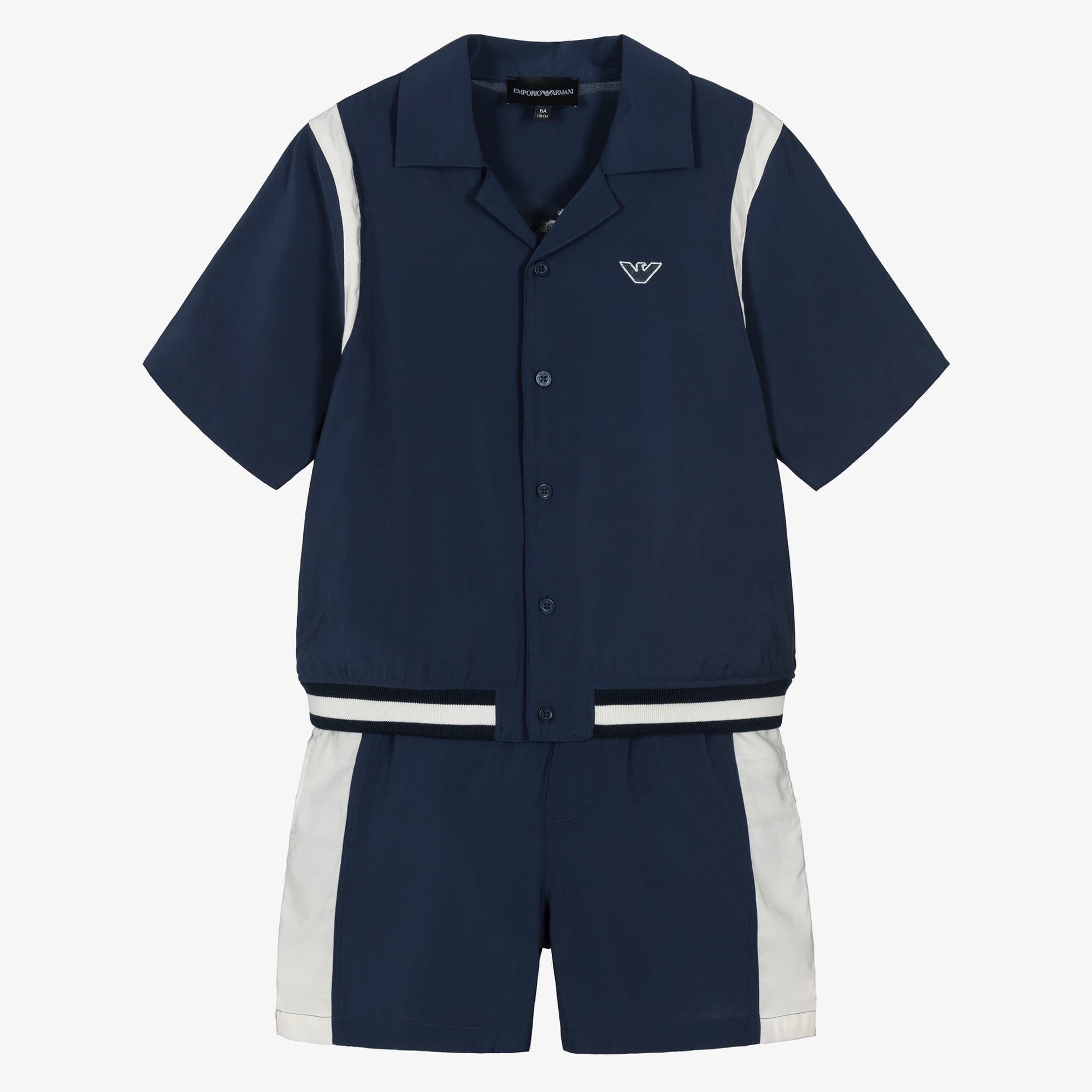 Boys Beige Shirt & Shorts Set with Logo Embroidery