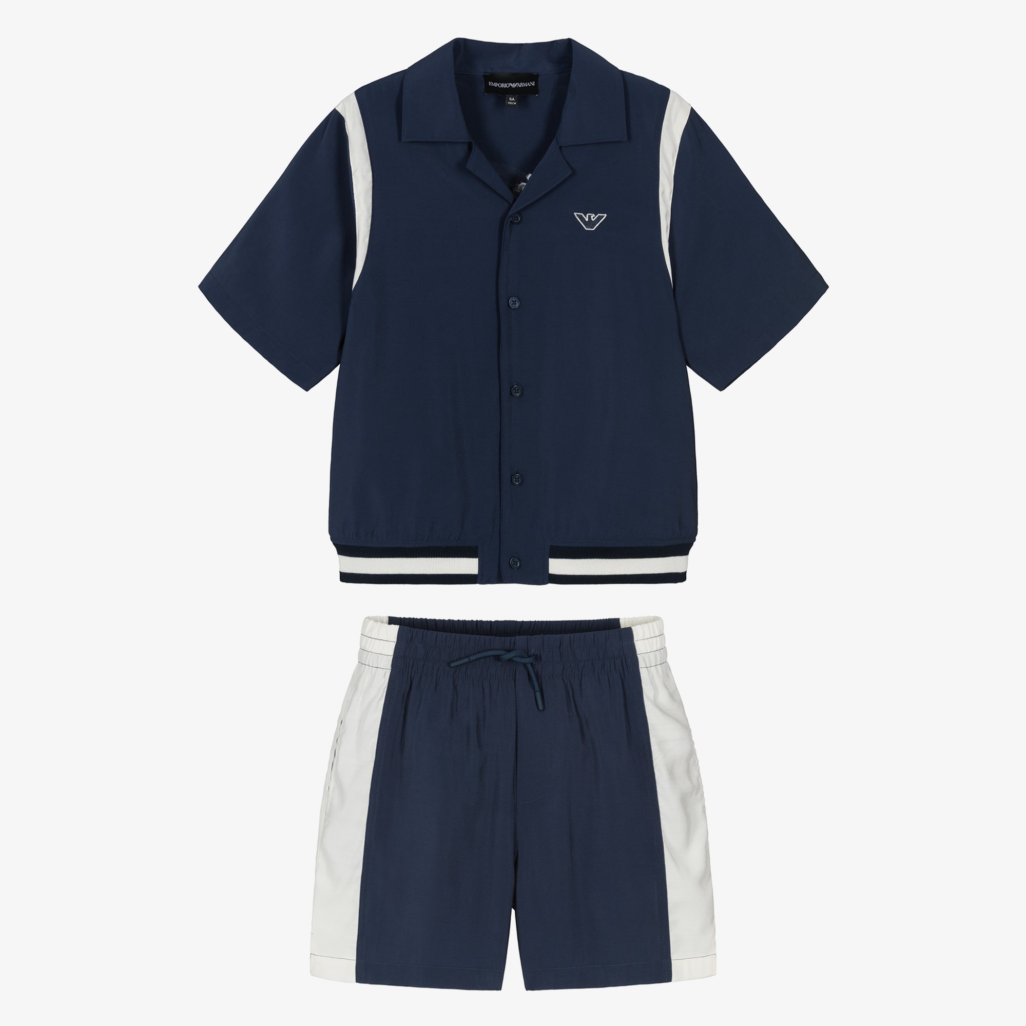 Boys Beige Shirt & Shorts Set with Logo Embroidery - View 2