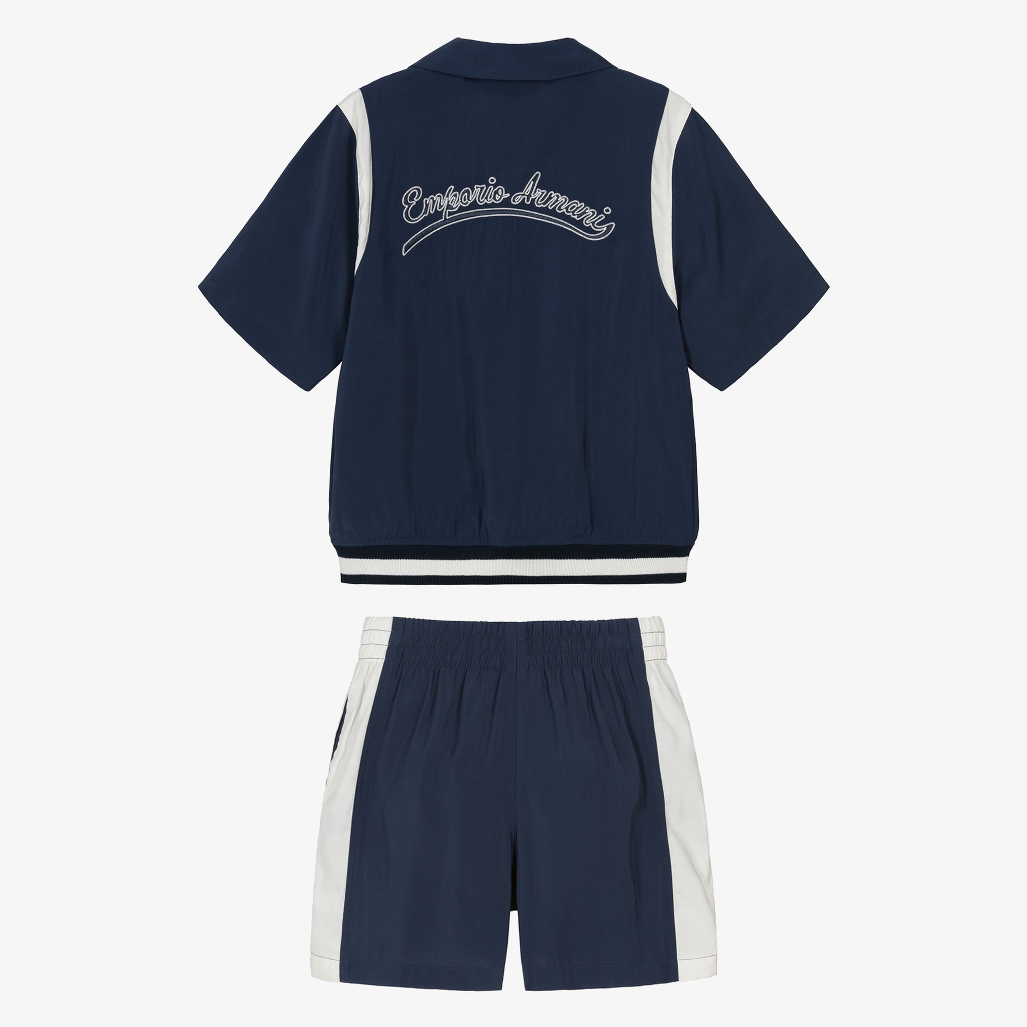 Boys Beige Shirt & Shorts Set with Logo Embroidery - View 3
