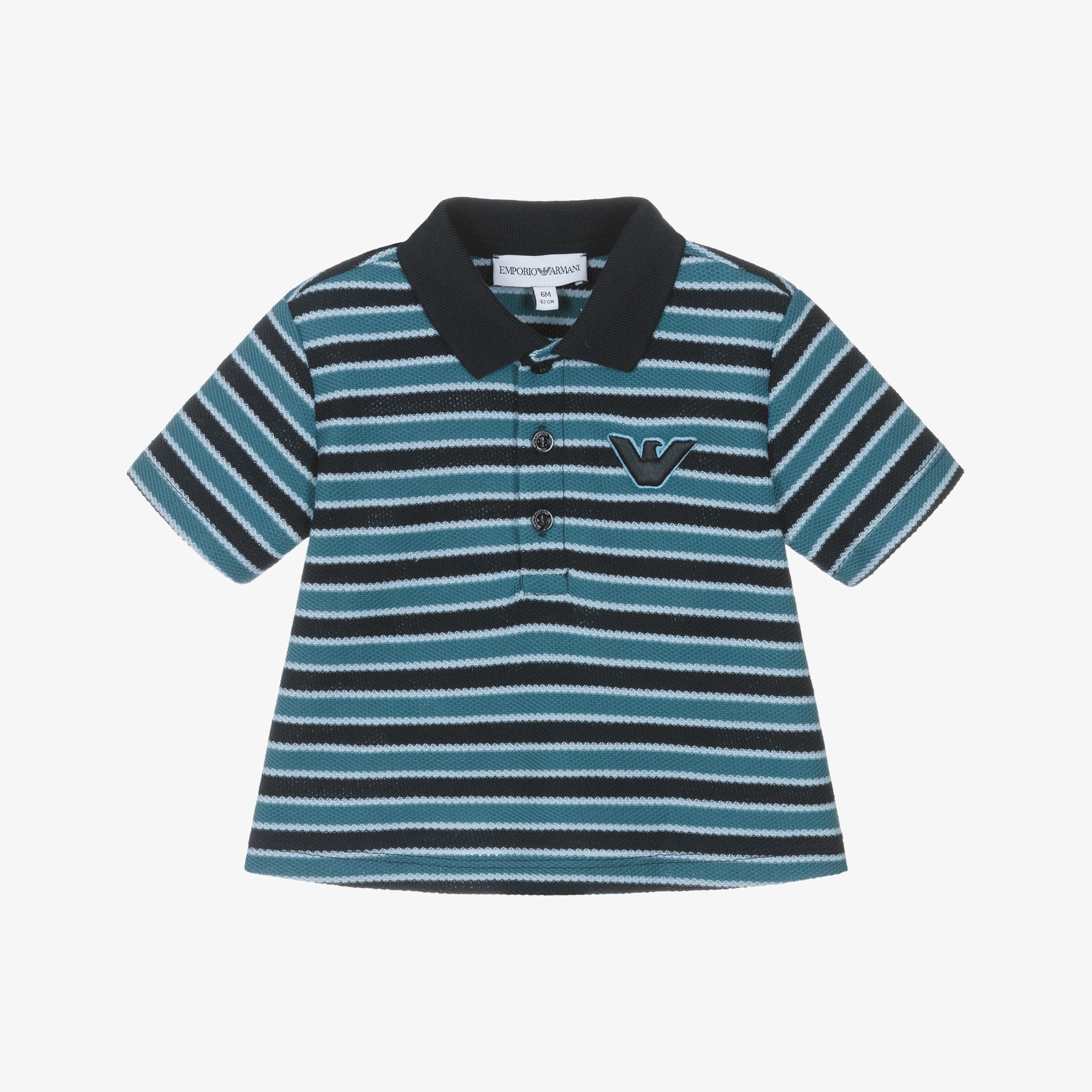 Boys Blue Striped Piqué Polo Shirt with Eagle Logo - View 1