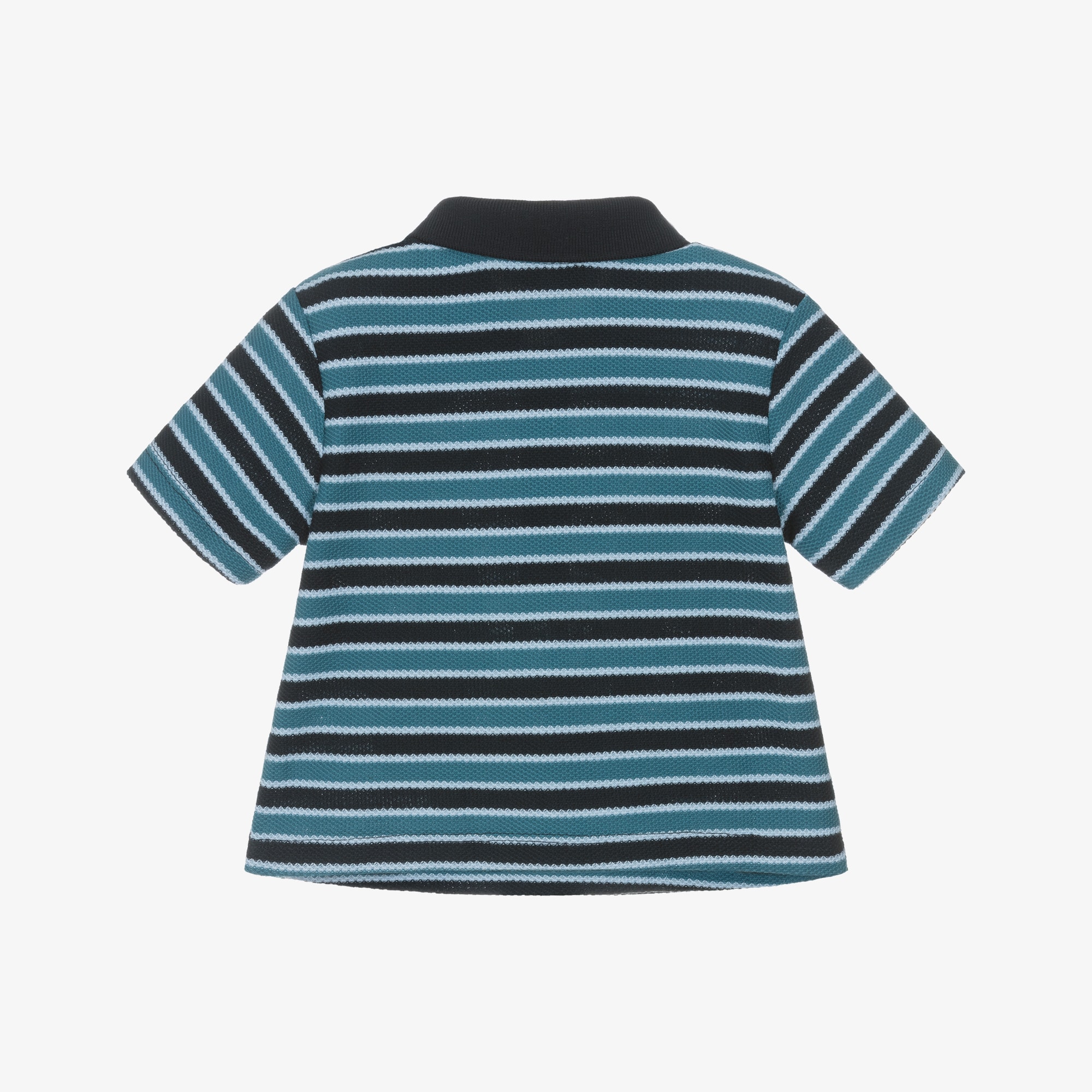 Boys Blue Striped Piqué Polo Shirt with Eagle Logo - View 2