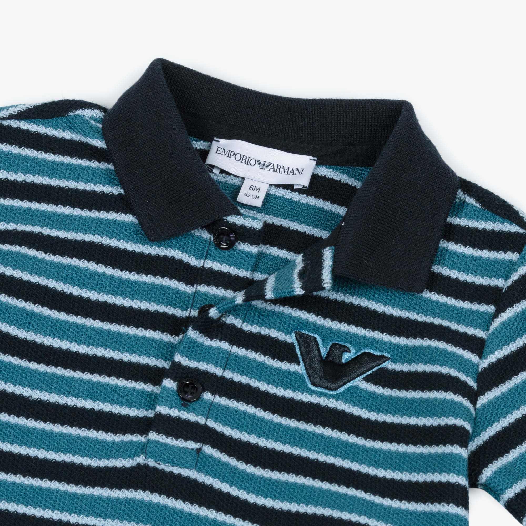 Boys Blue Striped Piqué Polo Shirt with Eagle Logo - View 3