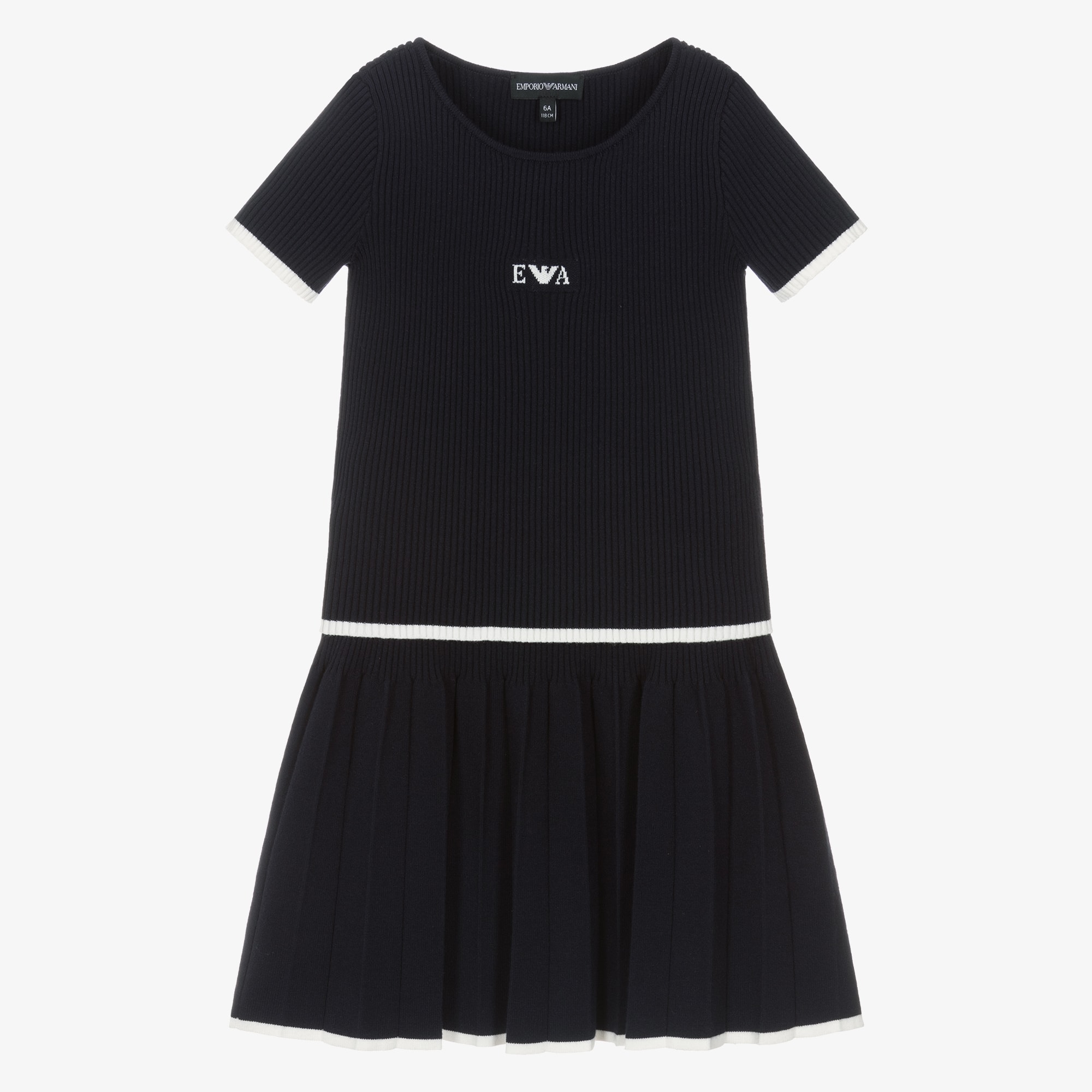 Girls Navy Blue Ribbed Knit Pleated Skirt Set - View 1