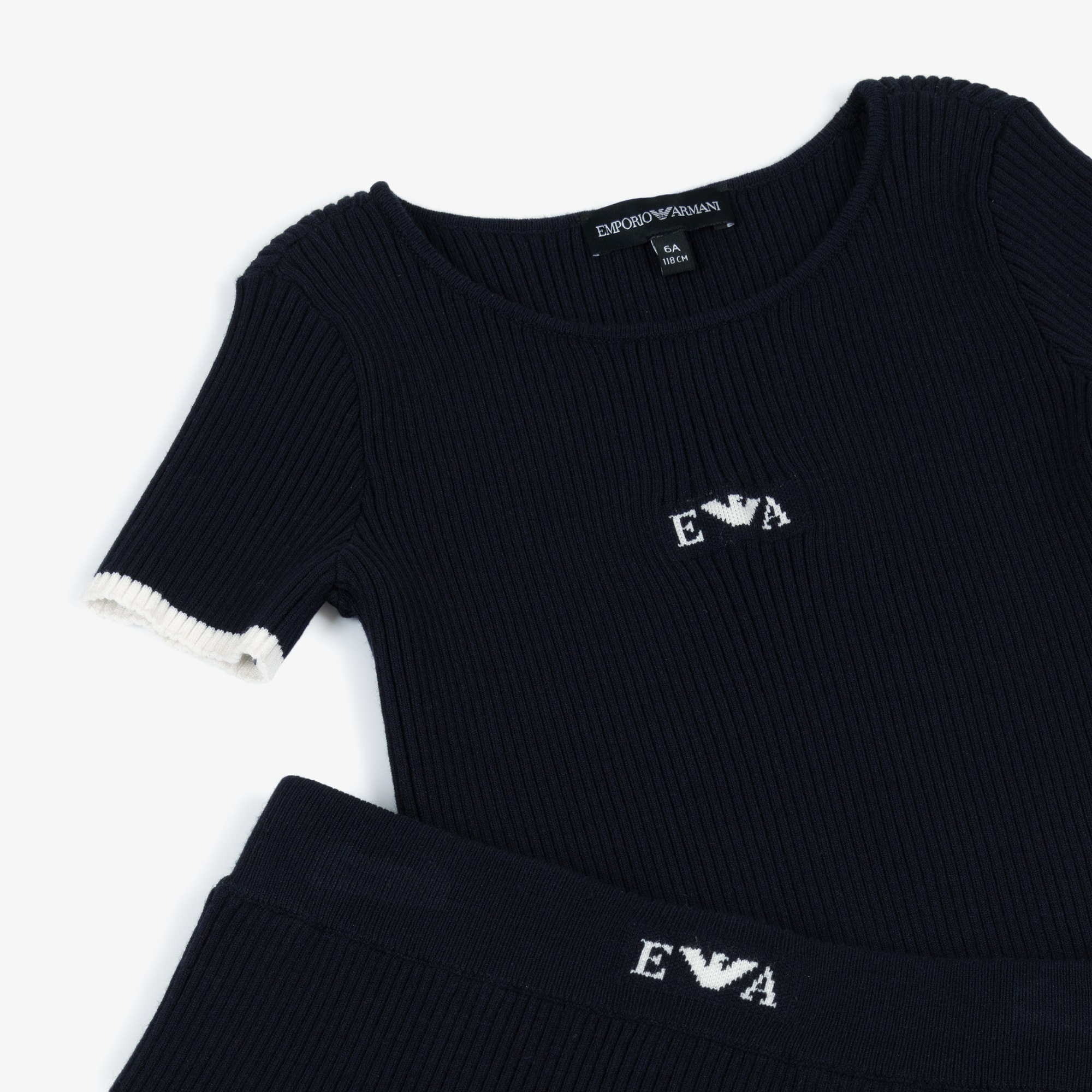 Girls Navy Blue Ribbed Knit Pleated Skirt Set - View 5