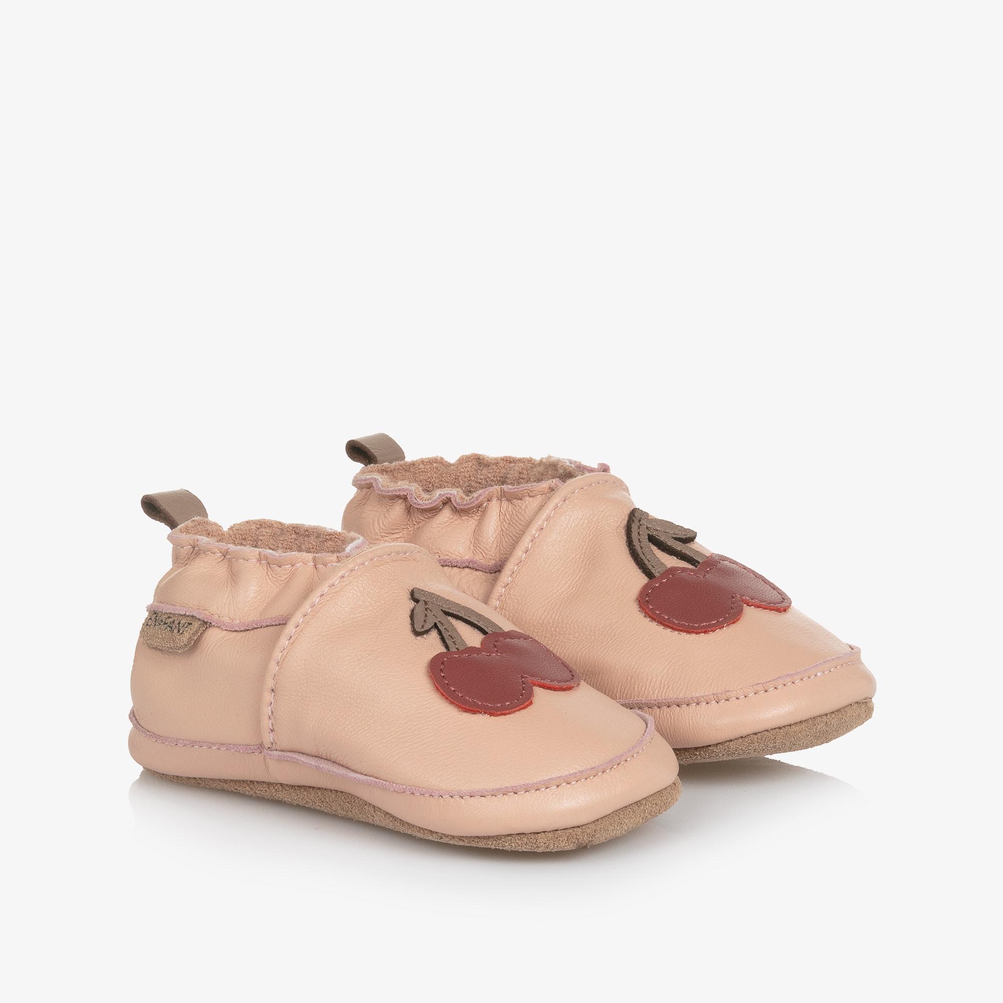 Girls Pink Cherry Leather Slippers - View 1