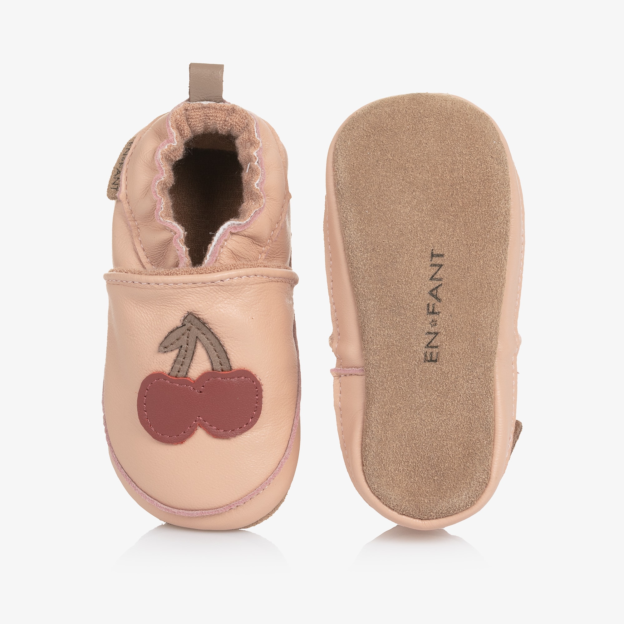 Girls Pink Cherry Leather Slippers - View 3