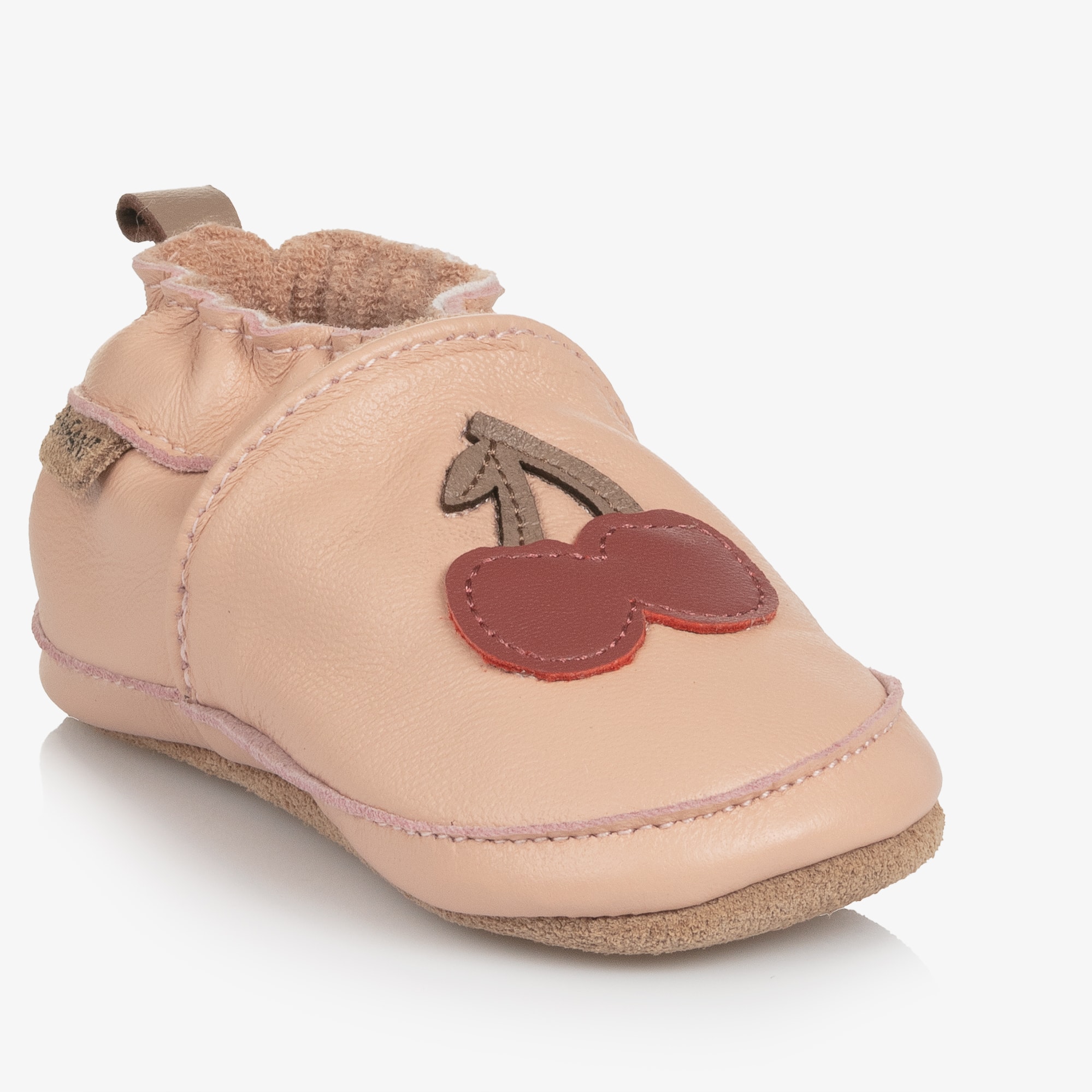 Girls Pink Cherry Leather Slippers - View 5