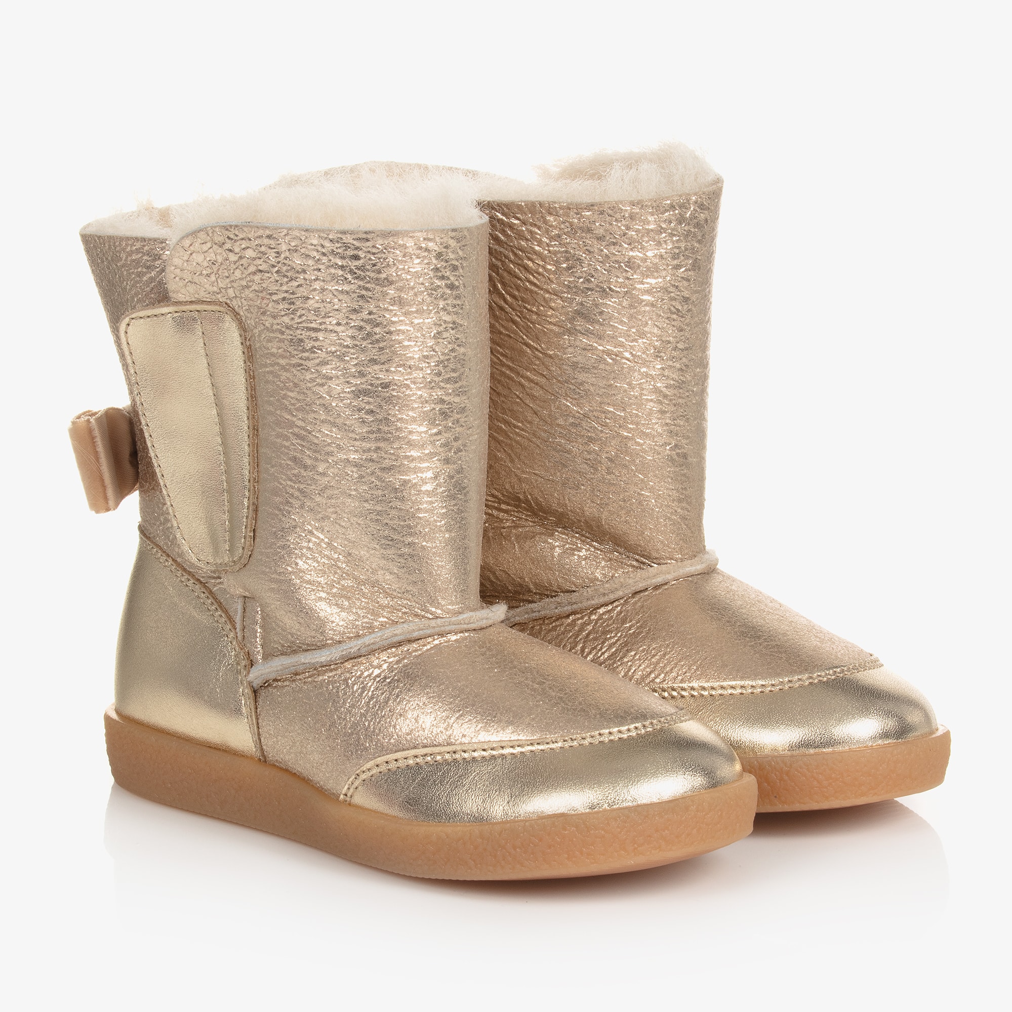 Girls Gold Leather Boots - View 1