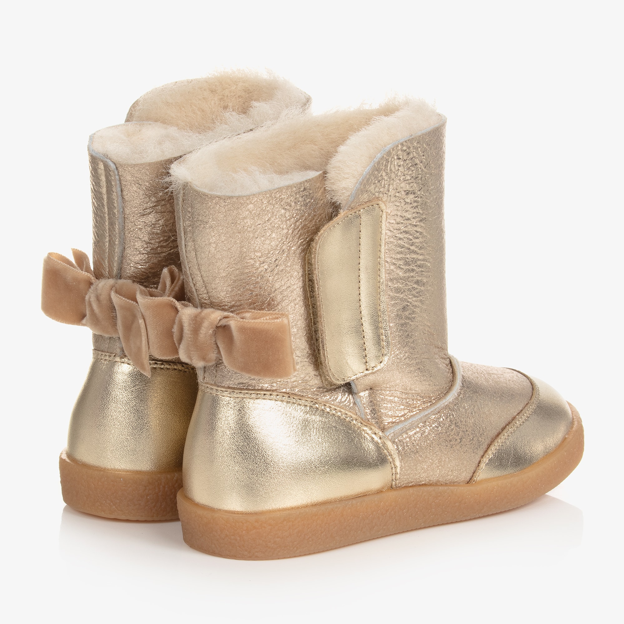 Girls Gold Leather Boots - View 2