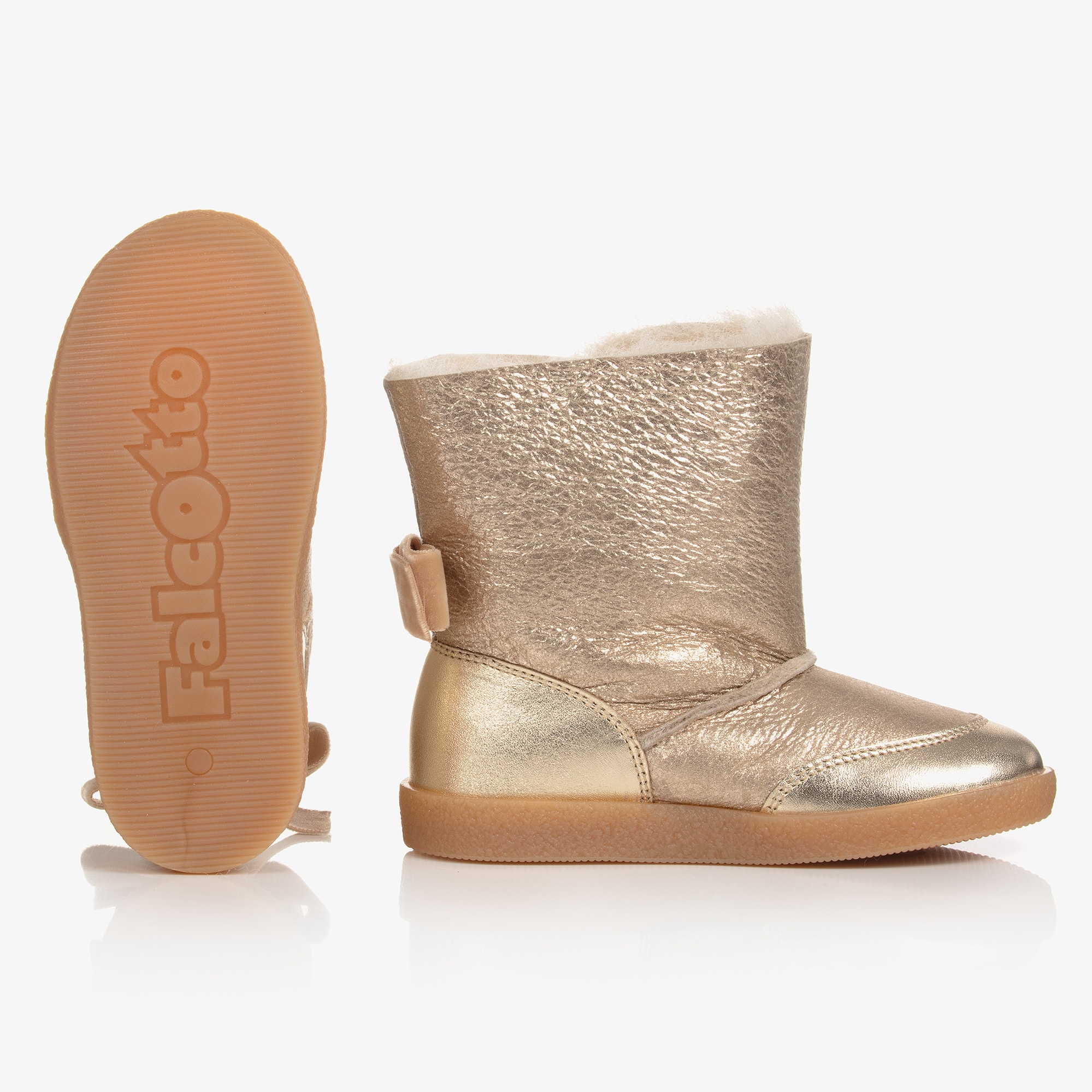Girls Gold Leather Boots - View 3