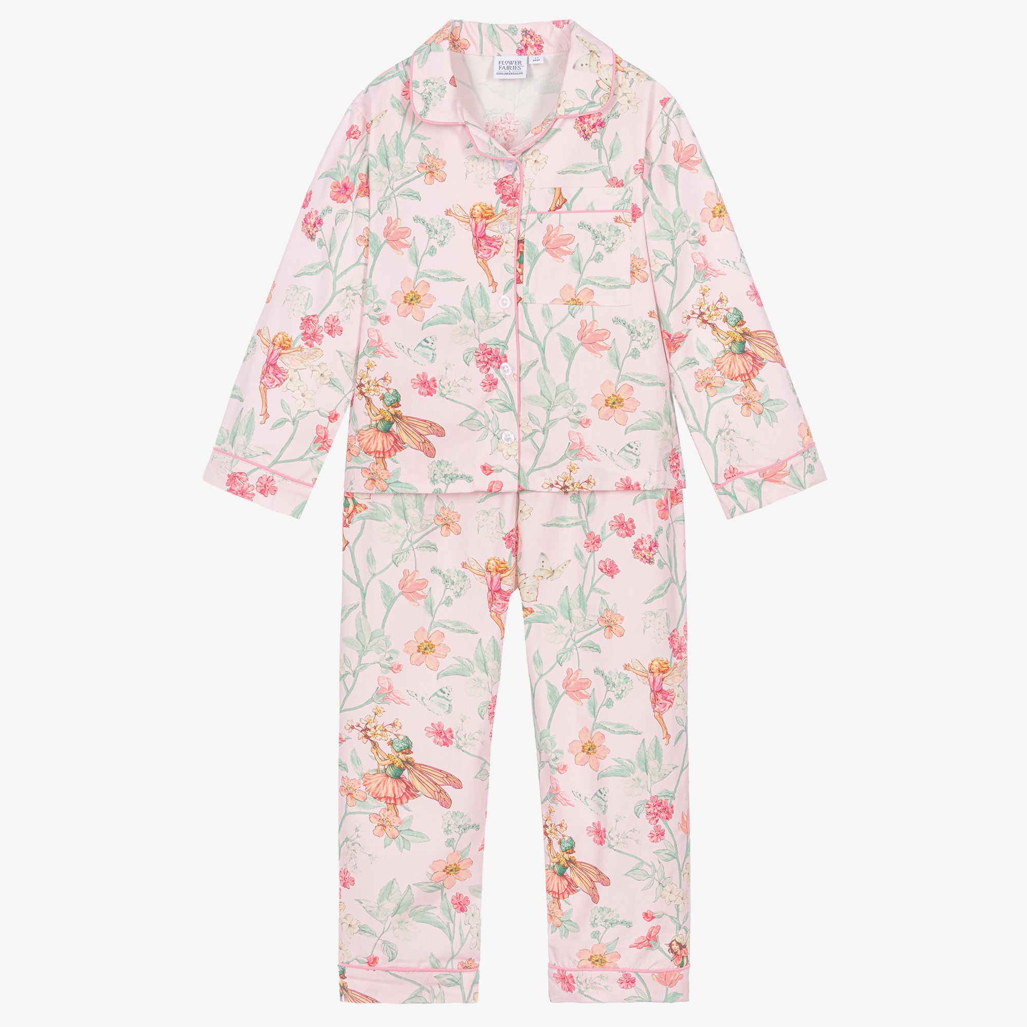 Girls Pink Cotton Floral Print Long Pyjamas - View 1