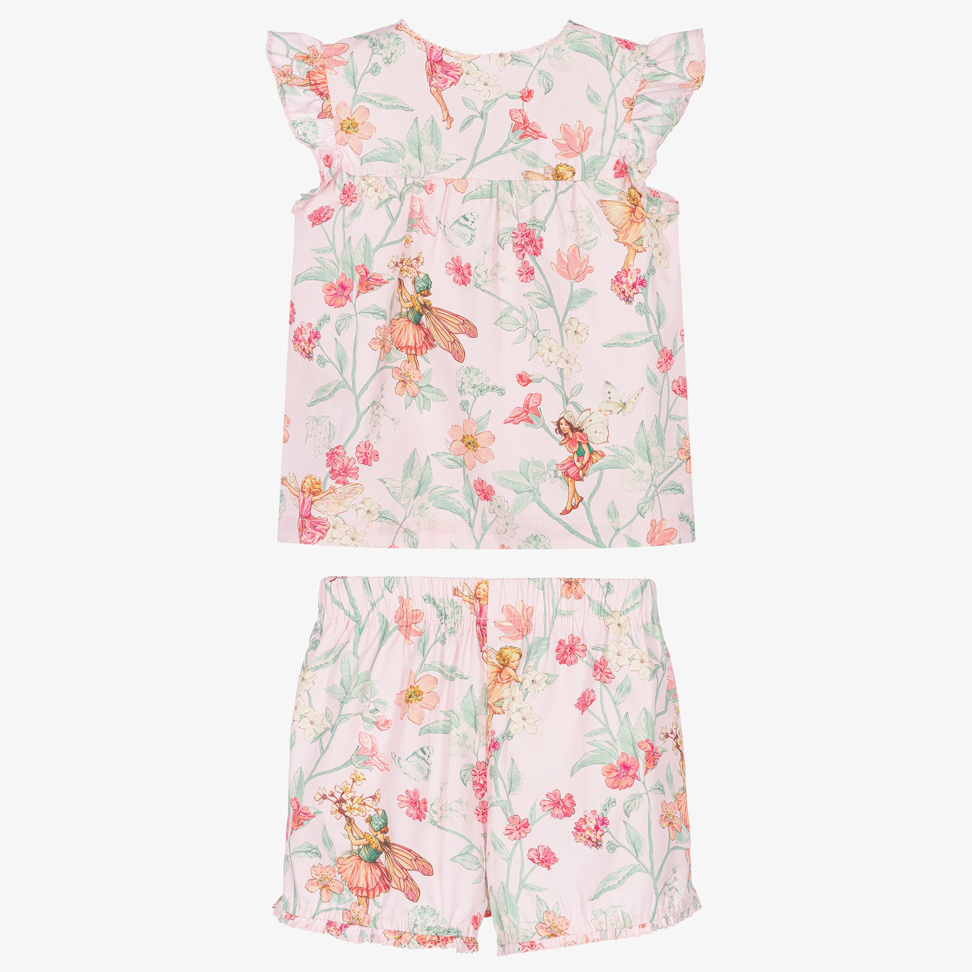 Girls Pink Cotton Floral Print Short Pyjamas - View 3