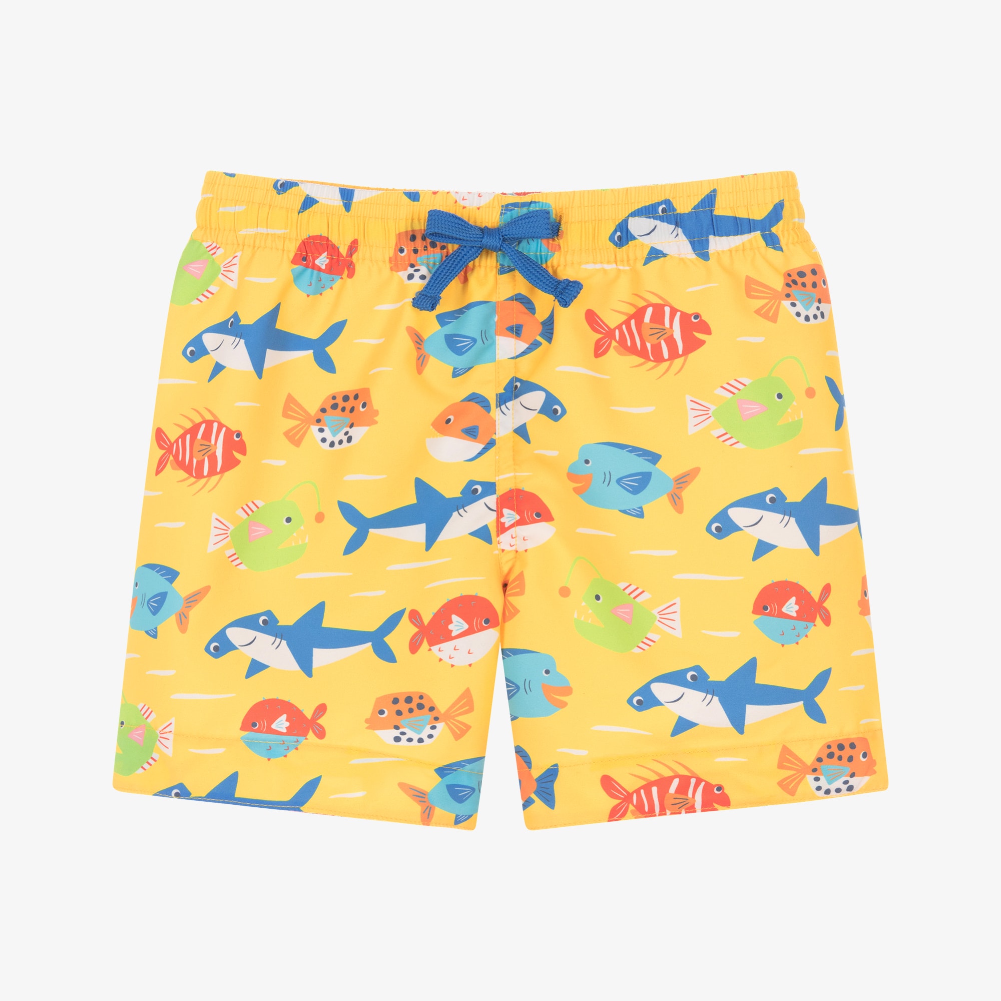 Boys Yellow Shark & Fish Swim Shorts - View 1