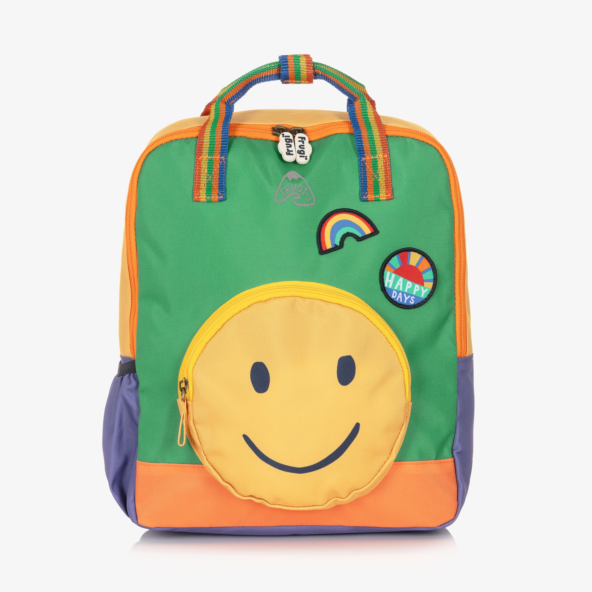 Green Colourblock Happy Face Backpack (34cm) - View 1