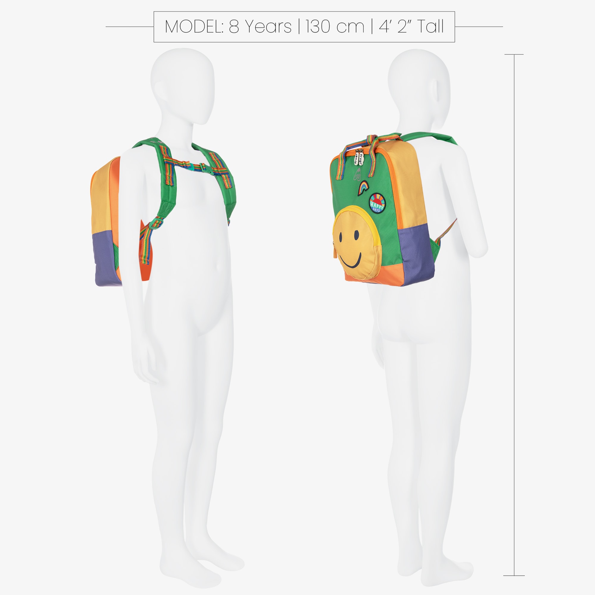 Green Colourblock Happy Face Backpack (34cm) - View 3
