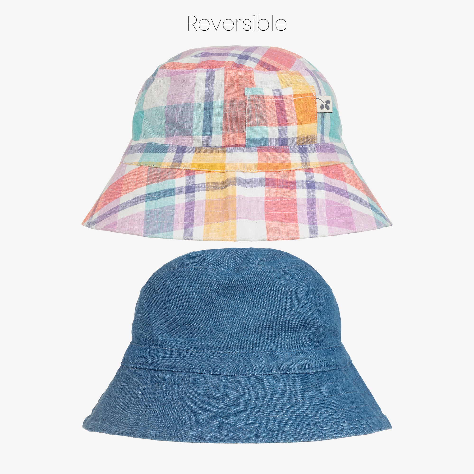 Multicoloured Check & Denim Reversible Bucket Hat - View 2