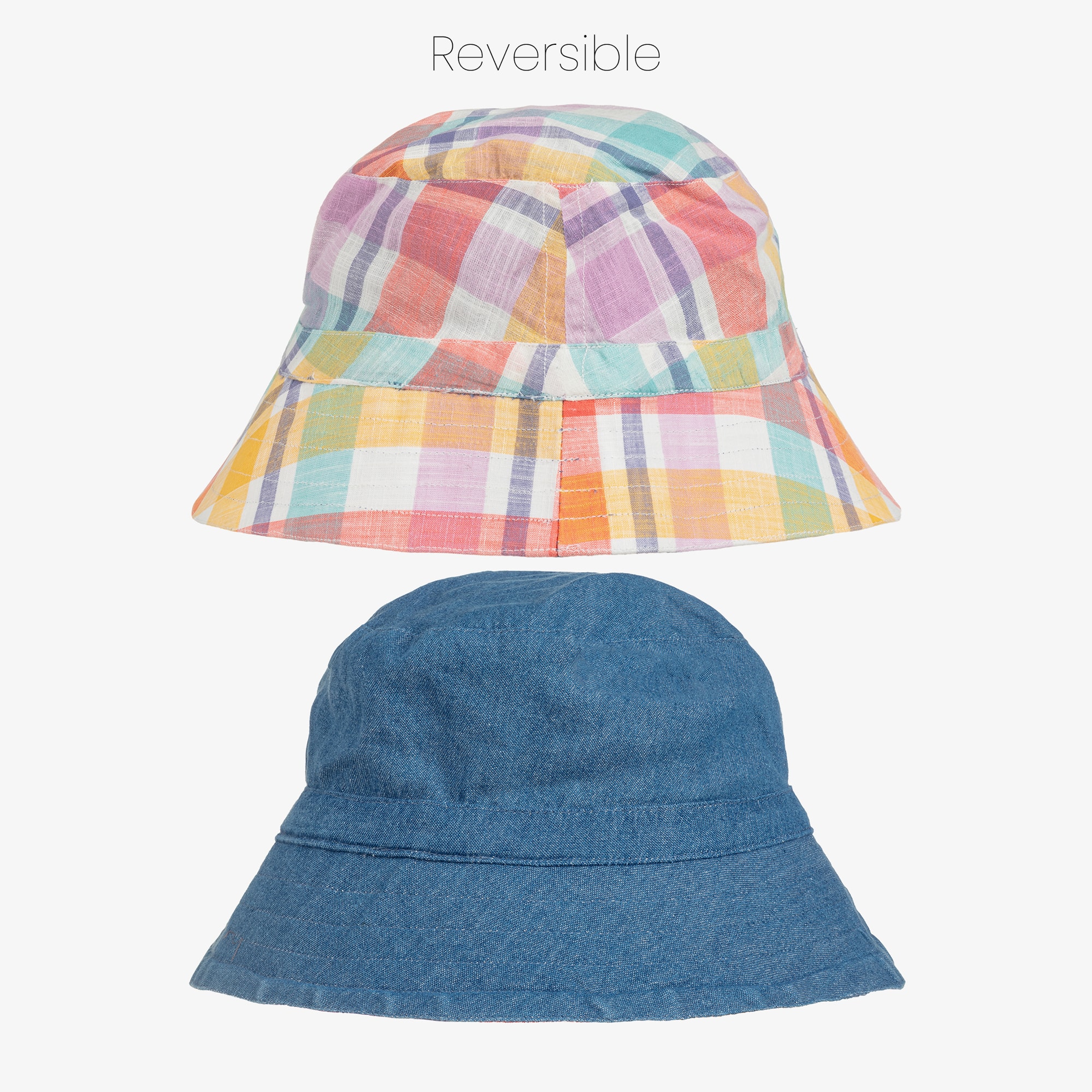 Multicoloured Check & Denim Reversible Bucket Hat - View 3