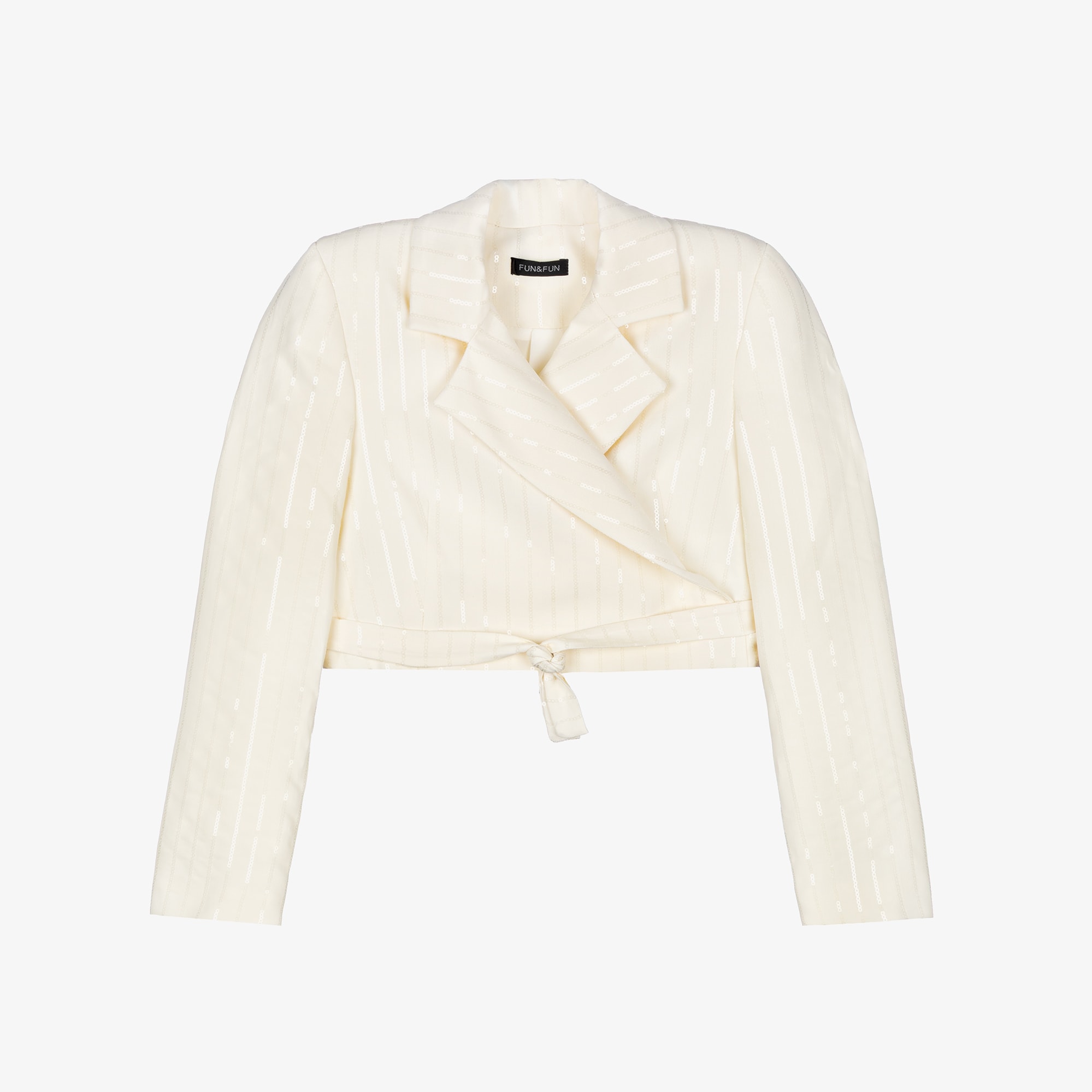 Girls Ivory Sequinned Cropped Blazer with Ties - View 1