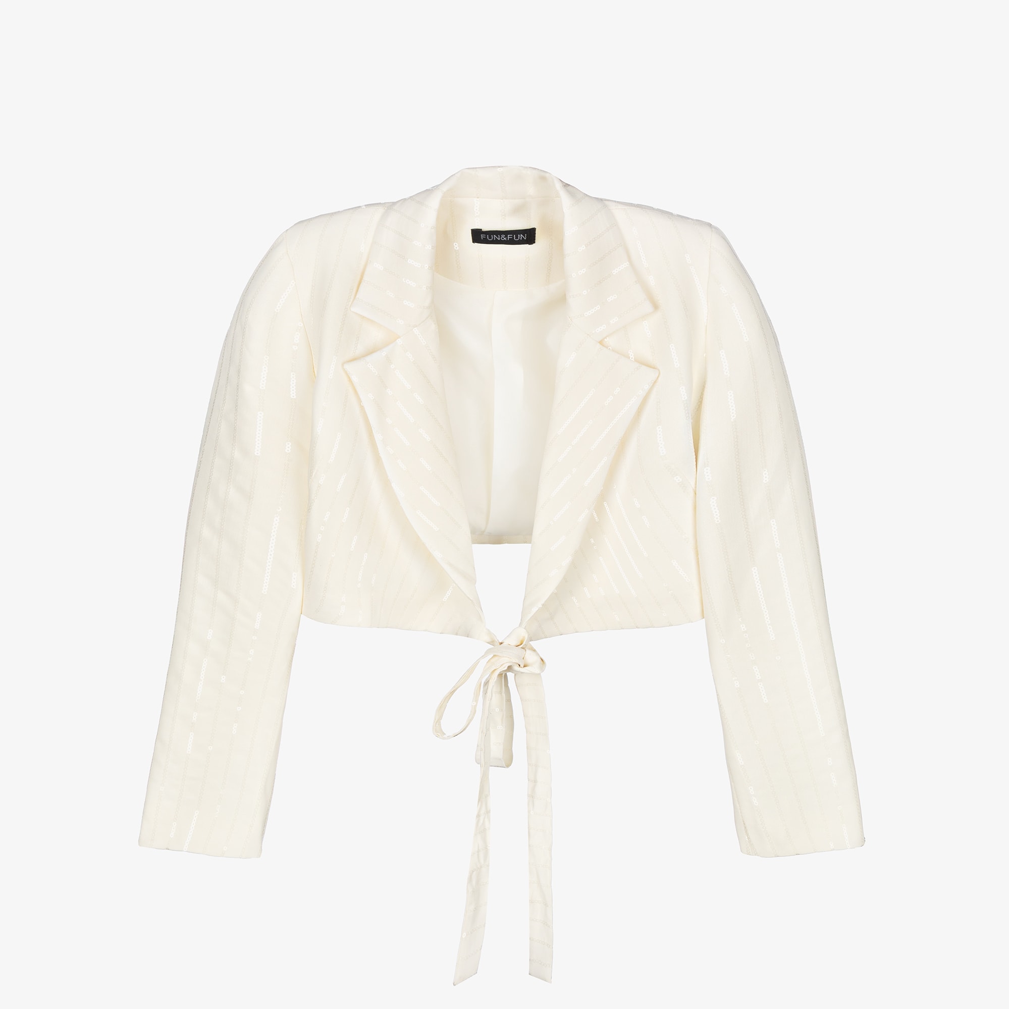 Girls Ivory Sequinned Cropped Blazer with Ties - View 4
