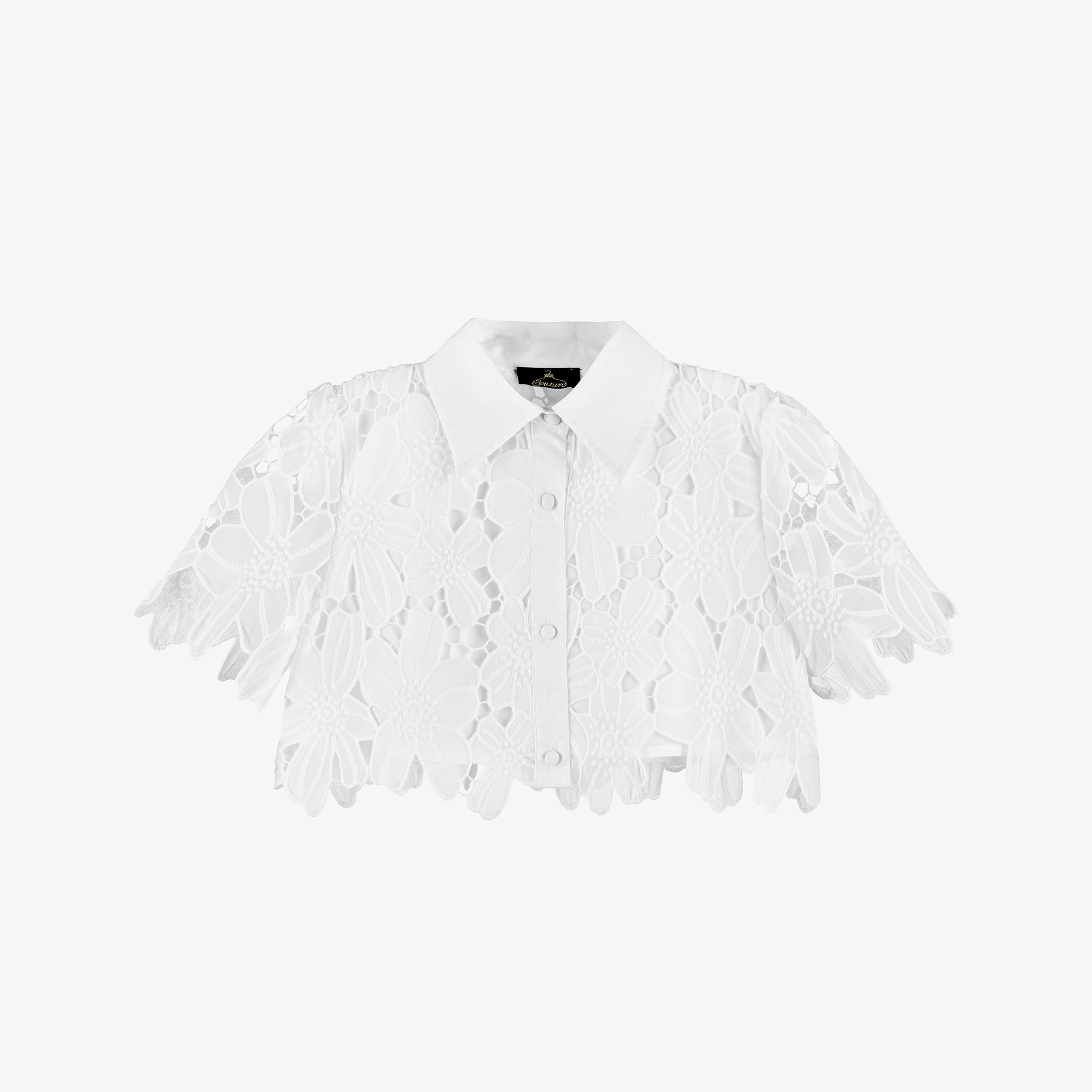 Girls White Embroidered Flower Lace Cropped Blouse - View 1