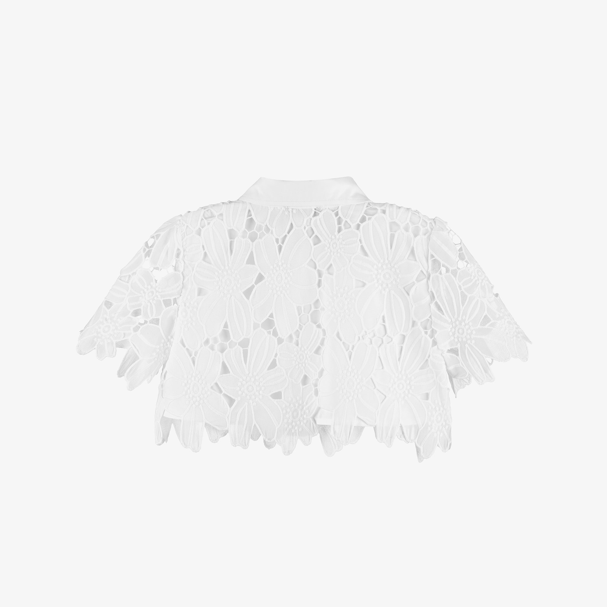 Girls White Embroidered Flower Lace Cropped Blouse - View 3
