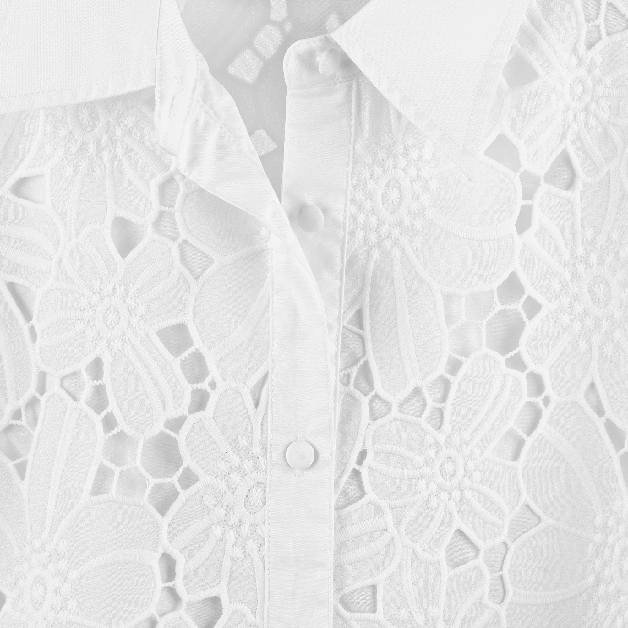 Girls White Embroidered Flower Lace Cropped Blouse - View 4