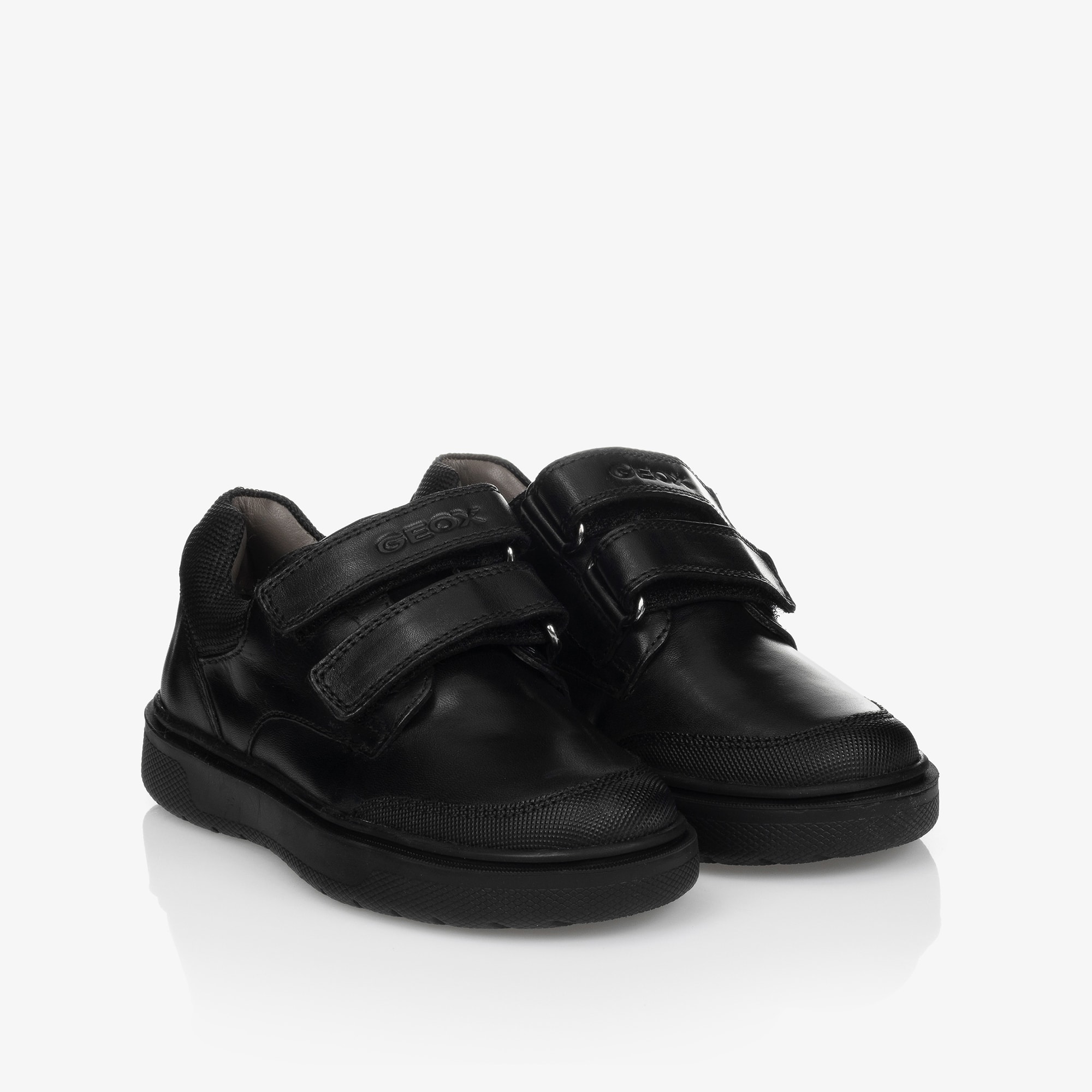 Boys Black Leather Velcro Shoes - View 1