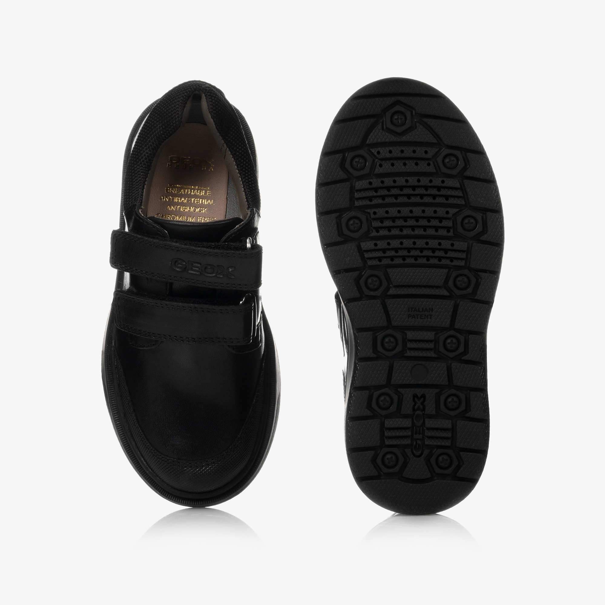 Boys Black Leather Velcro Shoes - View 4