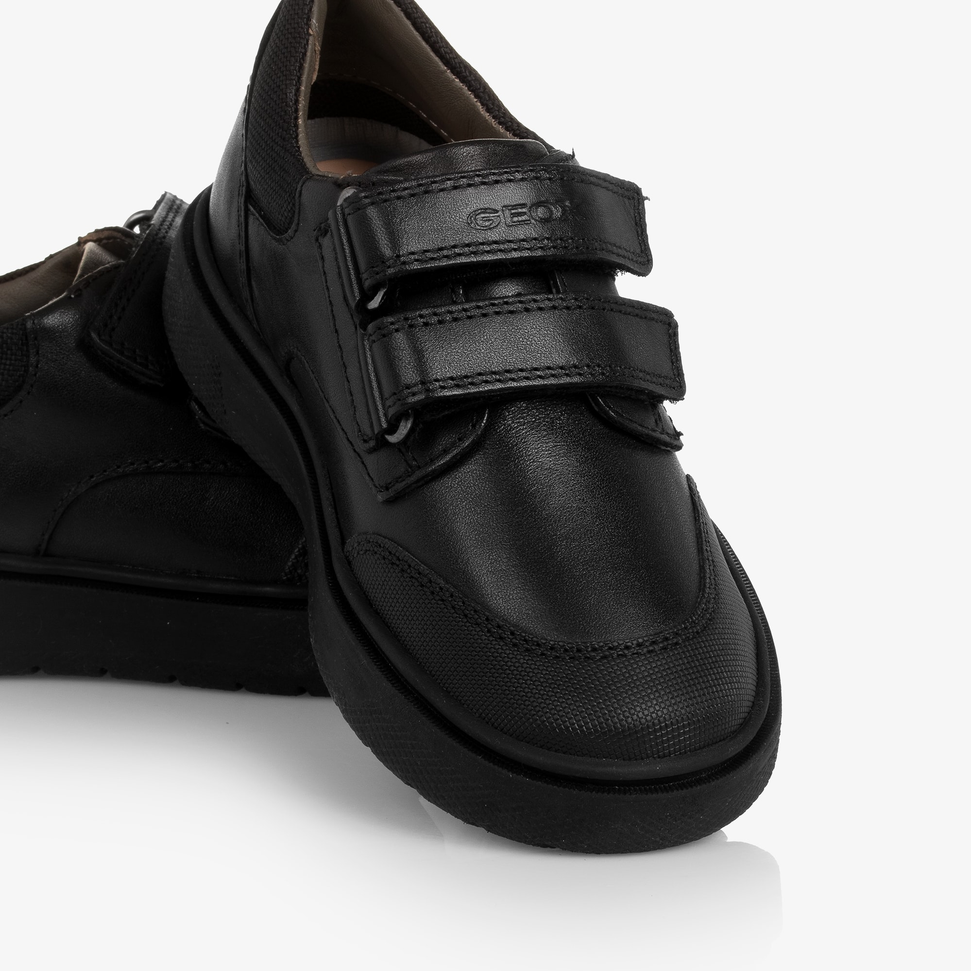 Boys Black Leather Velcro Shoes - View 7