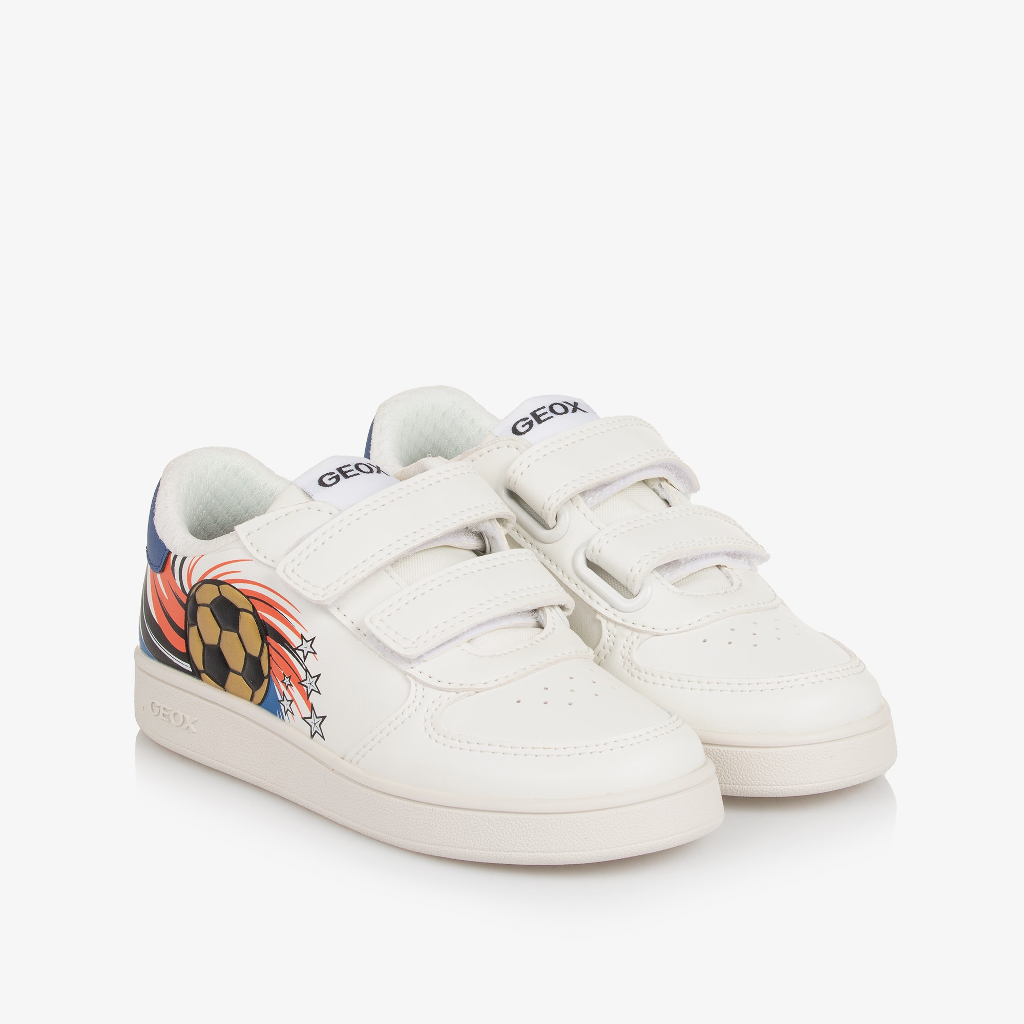 Boys White Faux Leather Football Trainers - View 1