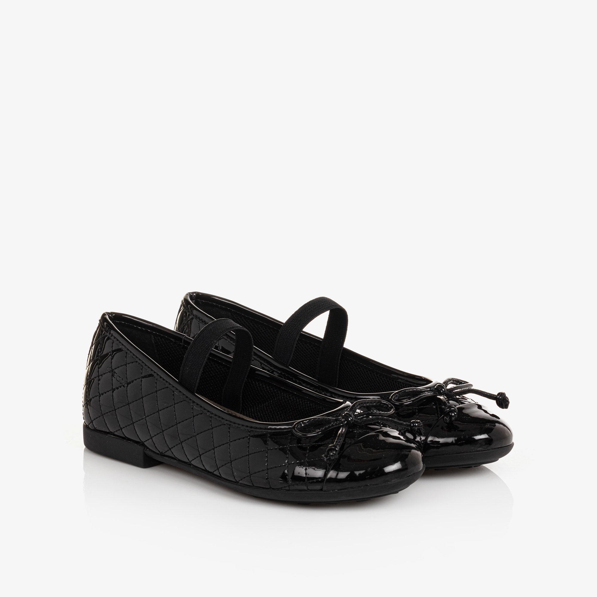 Girls Black Leather Ballet Pumps - View 1