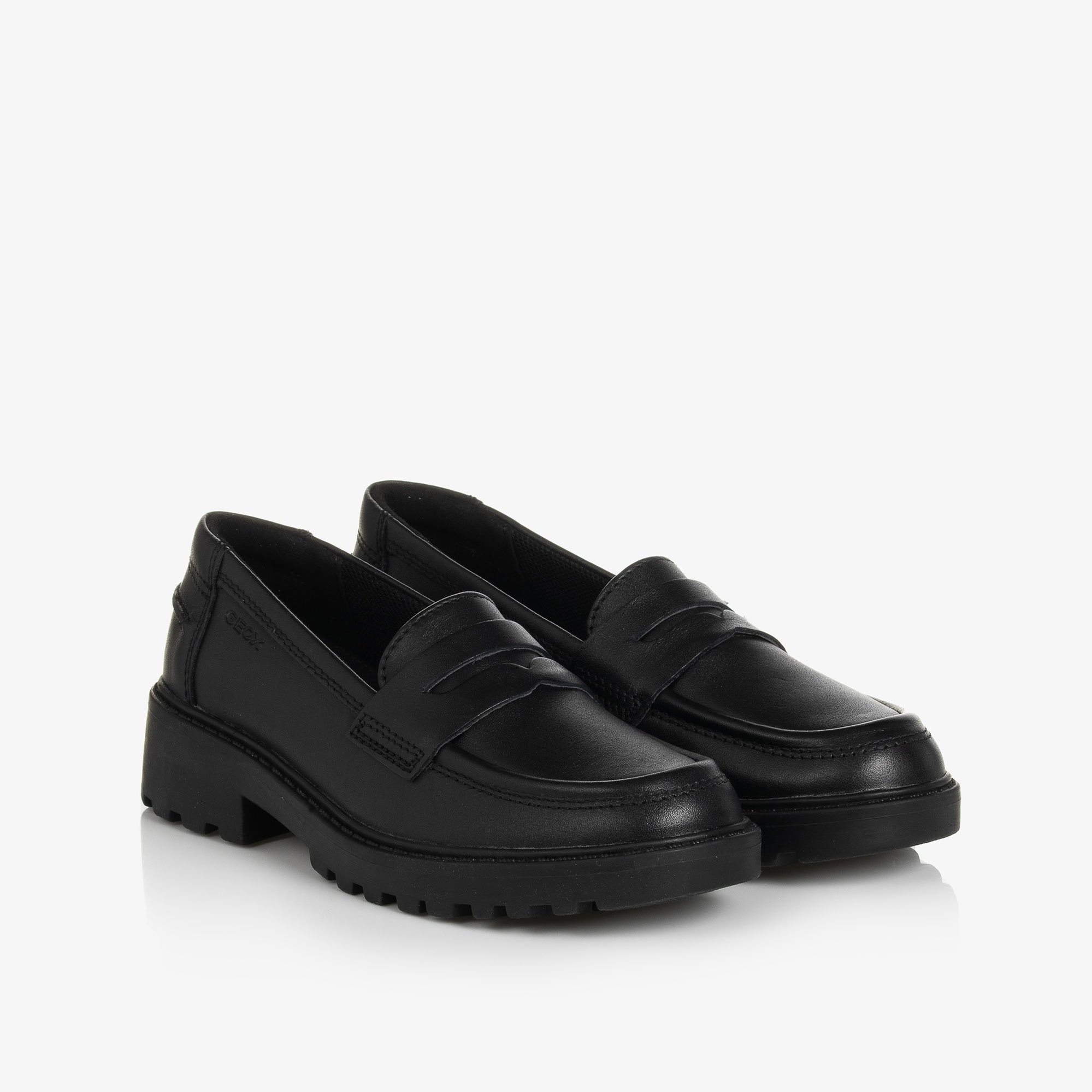 Girls Black Leather Loafers - View 1