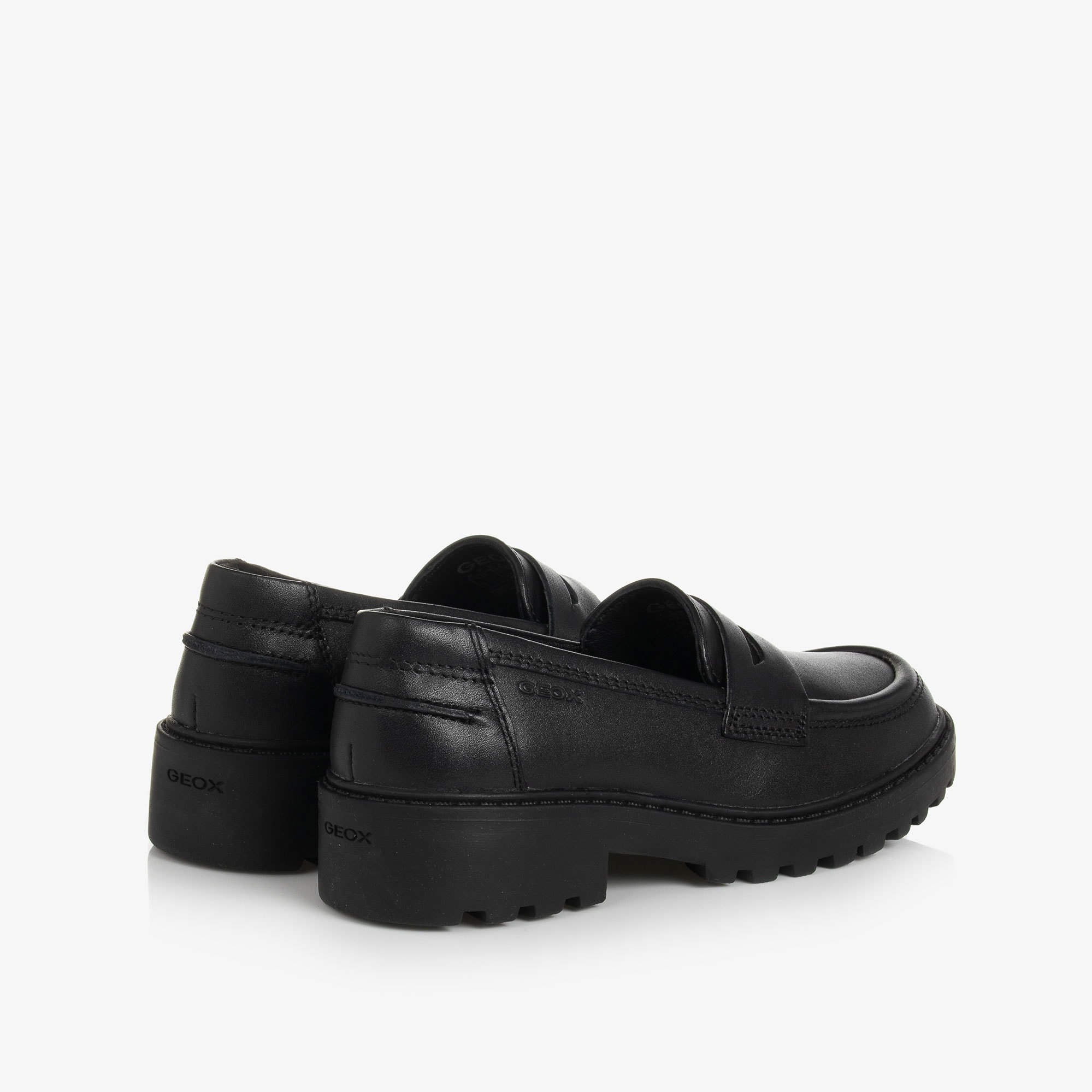Girls Black Leather Loafers - View 2