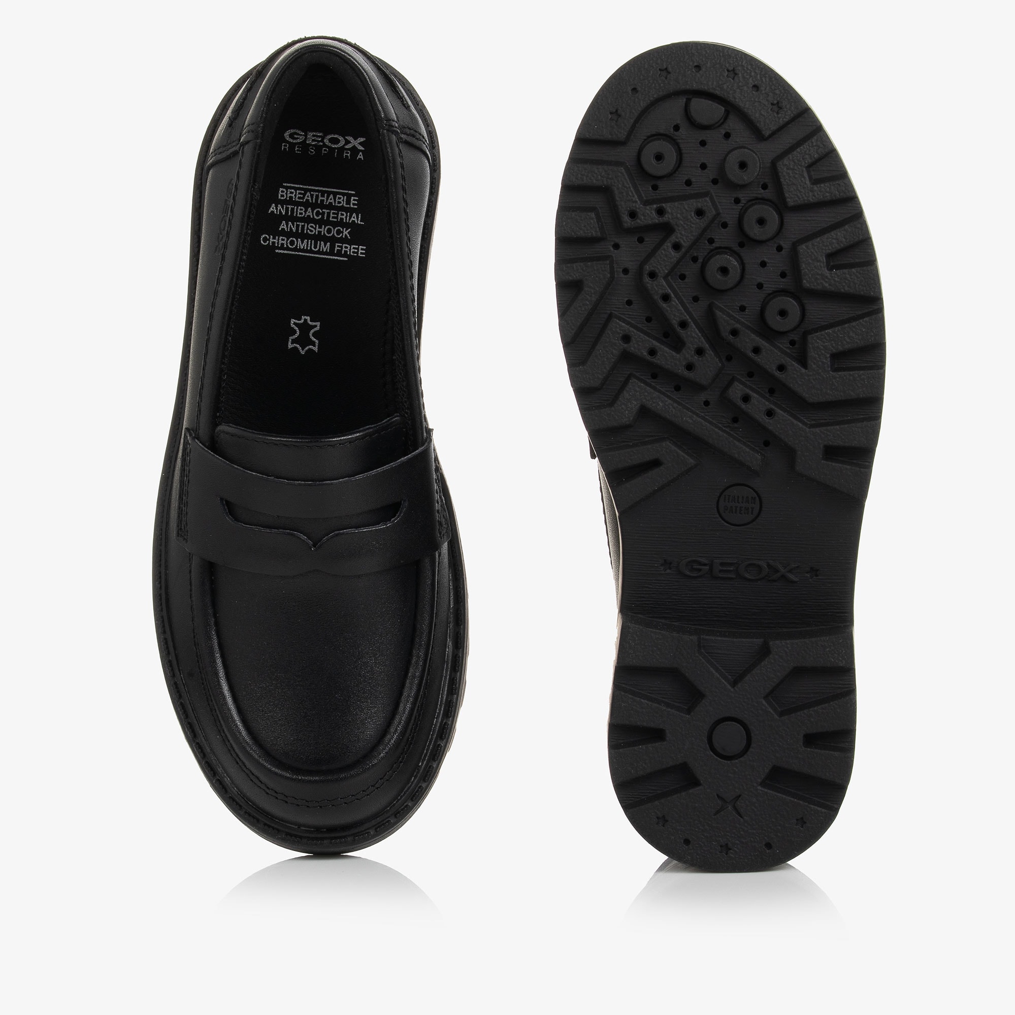 Girls Black Leather Loafers - View 3