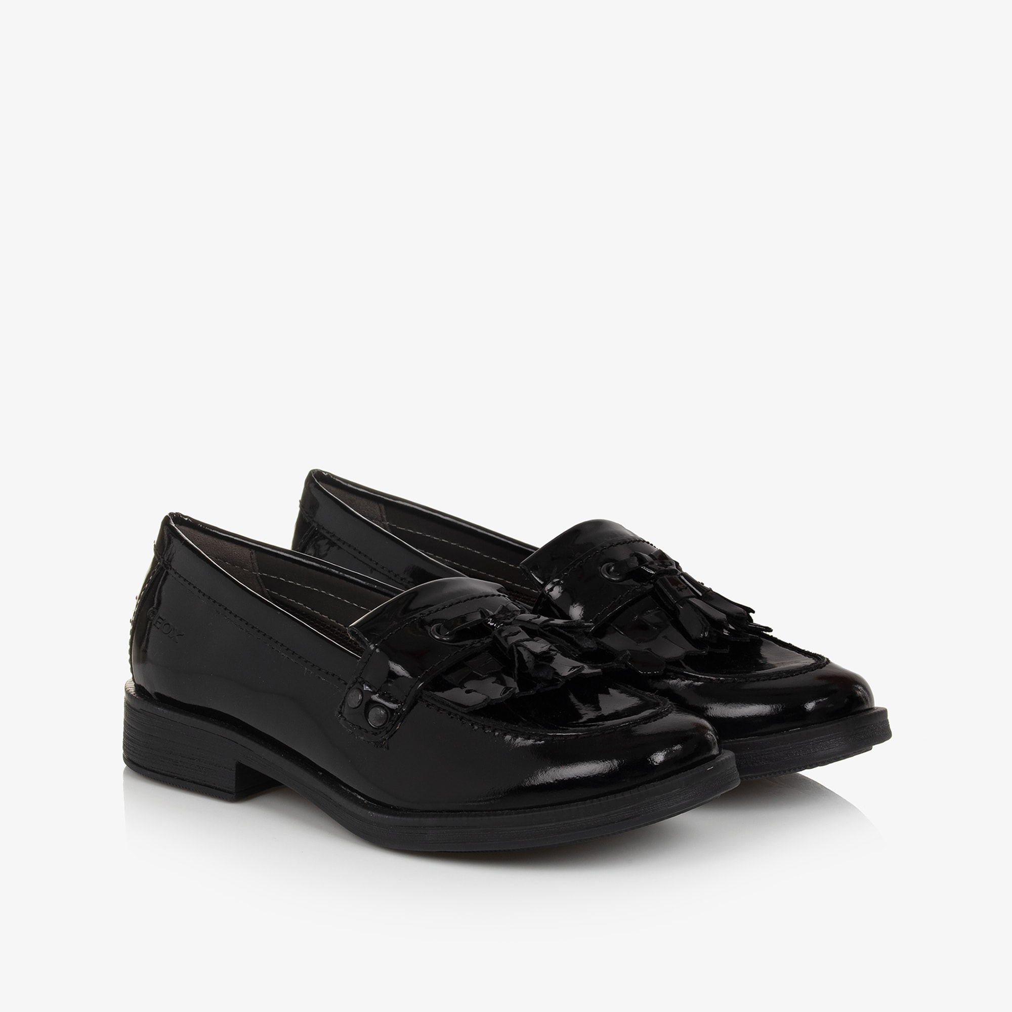 Girls Black Patent Leather Loafers - View 1