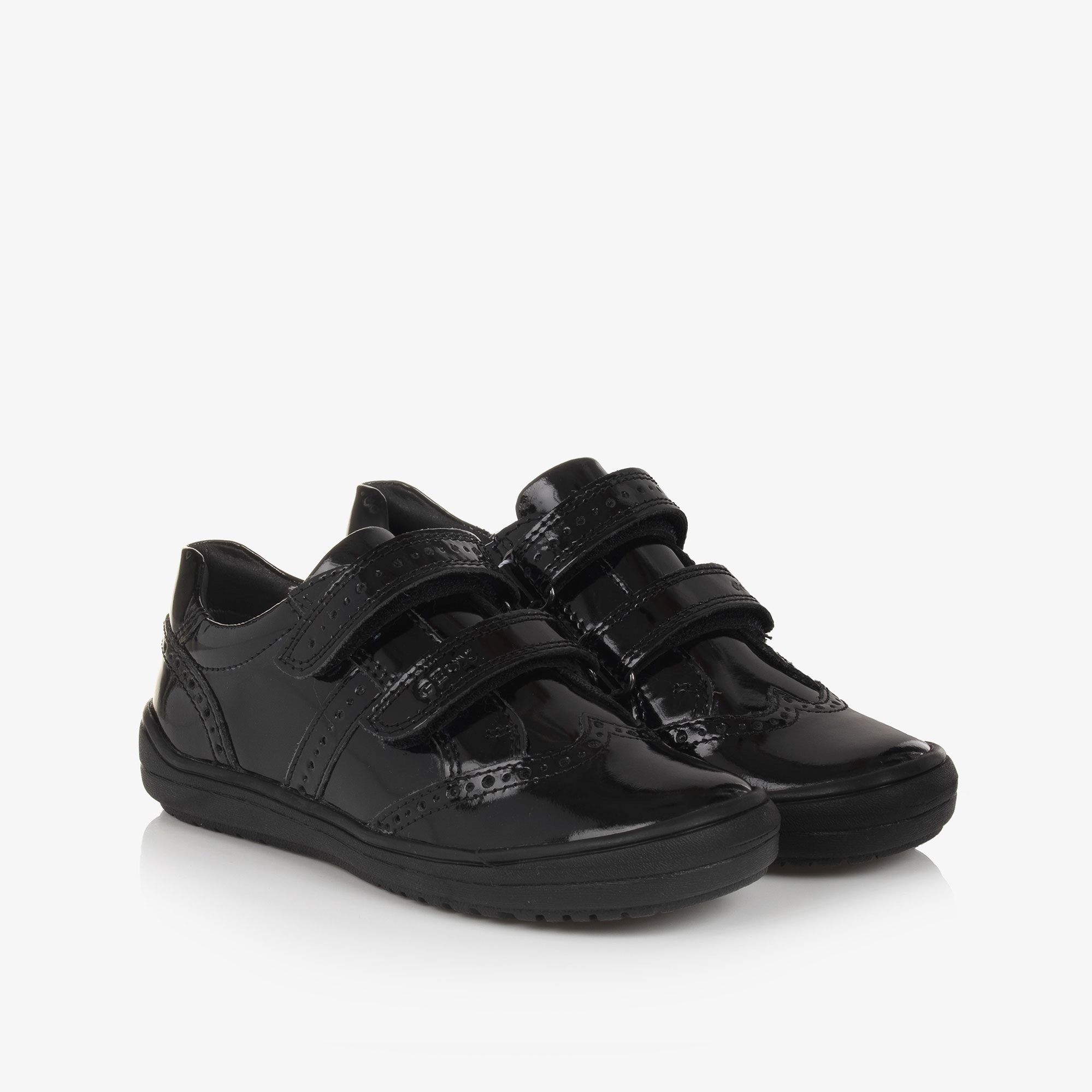 Girls Black Patent Leather Trainers - View 1