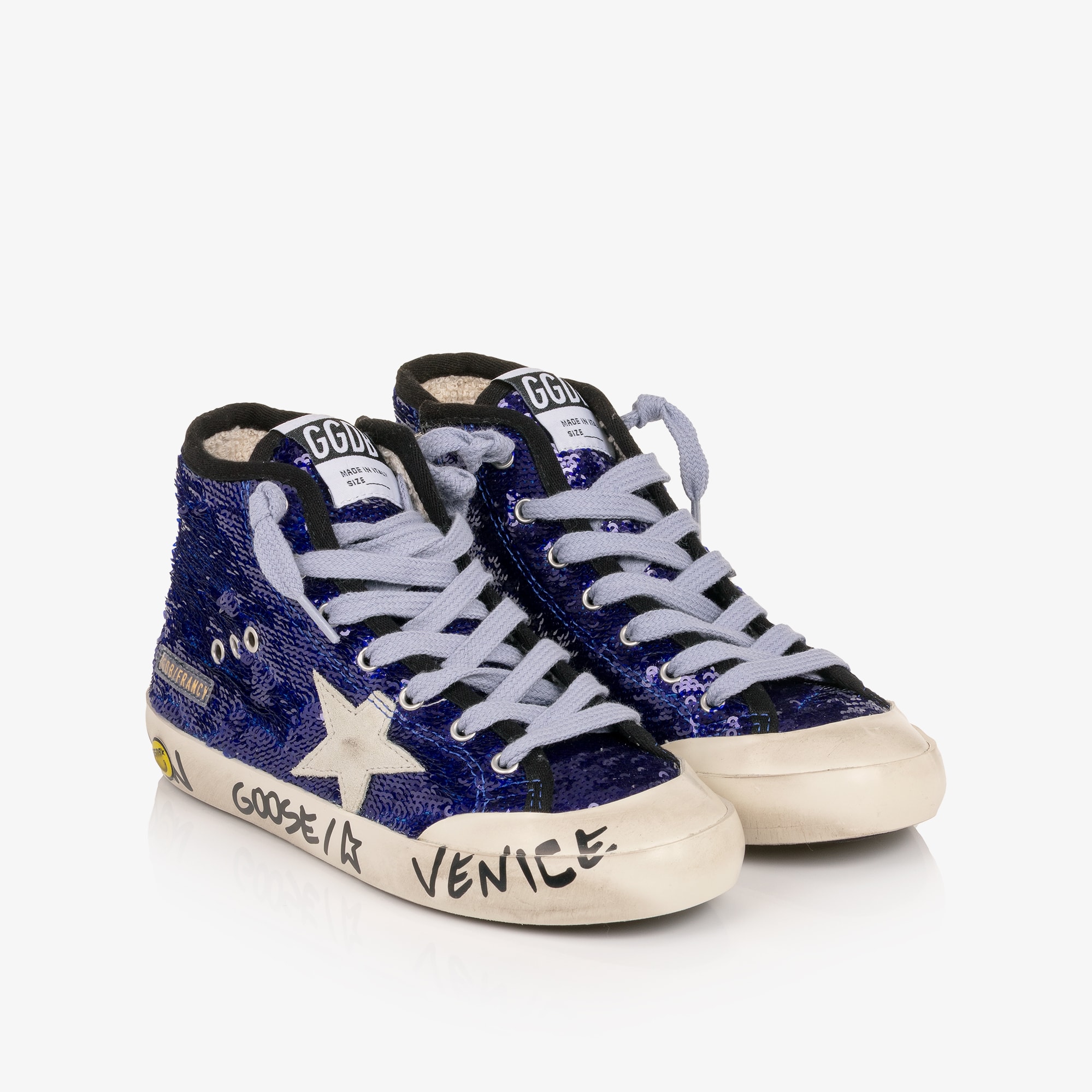 Girls Blue Sequin Francy High Top Trainers - View 1